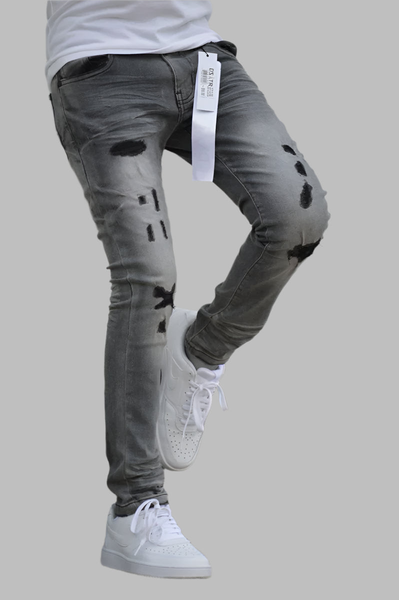 DZTR Ripped Stretch Jeans (Grey) DZTR-K-002GRYBLK