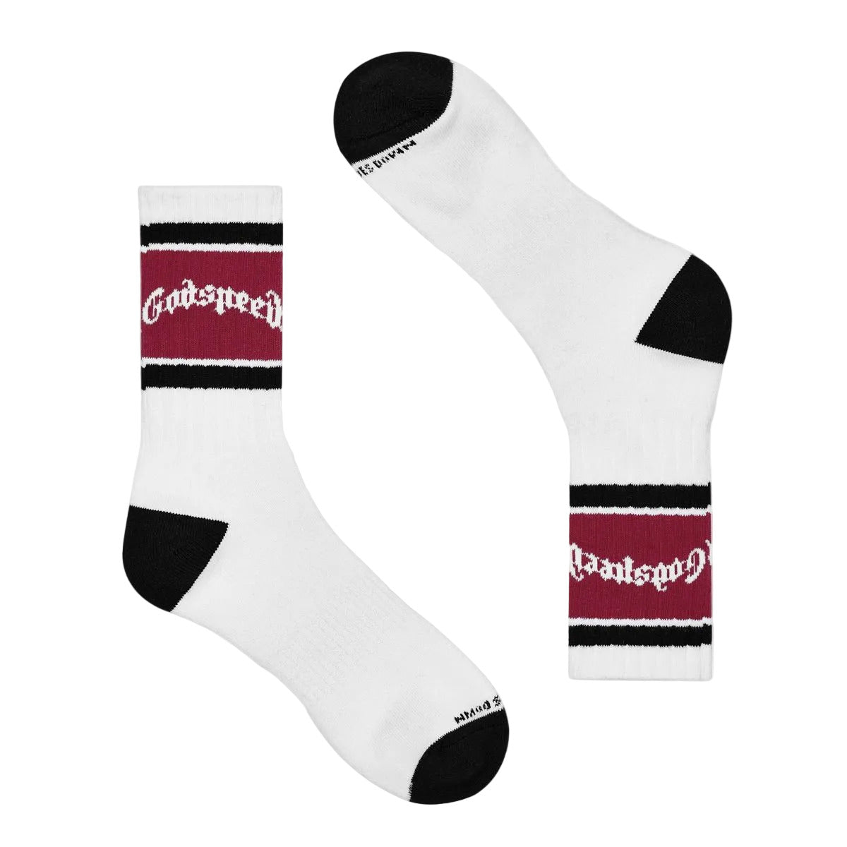 Godspeed OG Logo Striped White and Red premium socks packaged as one pair with classic striped detailing and OG logo.