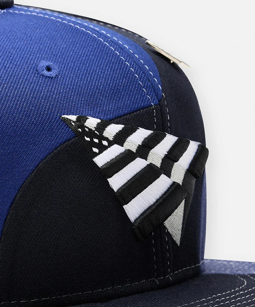 Paper Plane black multi Planes Spiral 9Fifty snapback with 3D embroidered flag logo and removable pin.