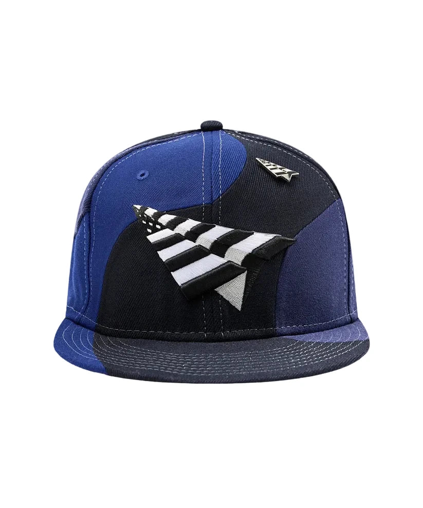 Paper Plane black multi Planes Spiral 9Fifty snapback with 3D embroidered flag logo and removable pin.