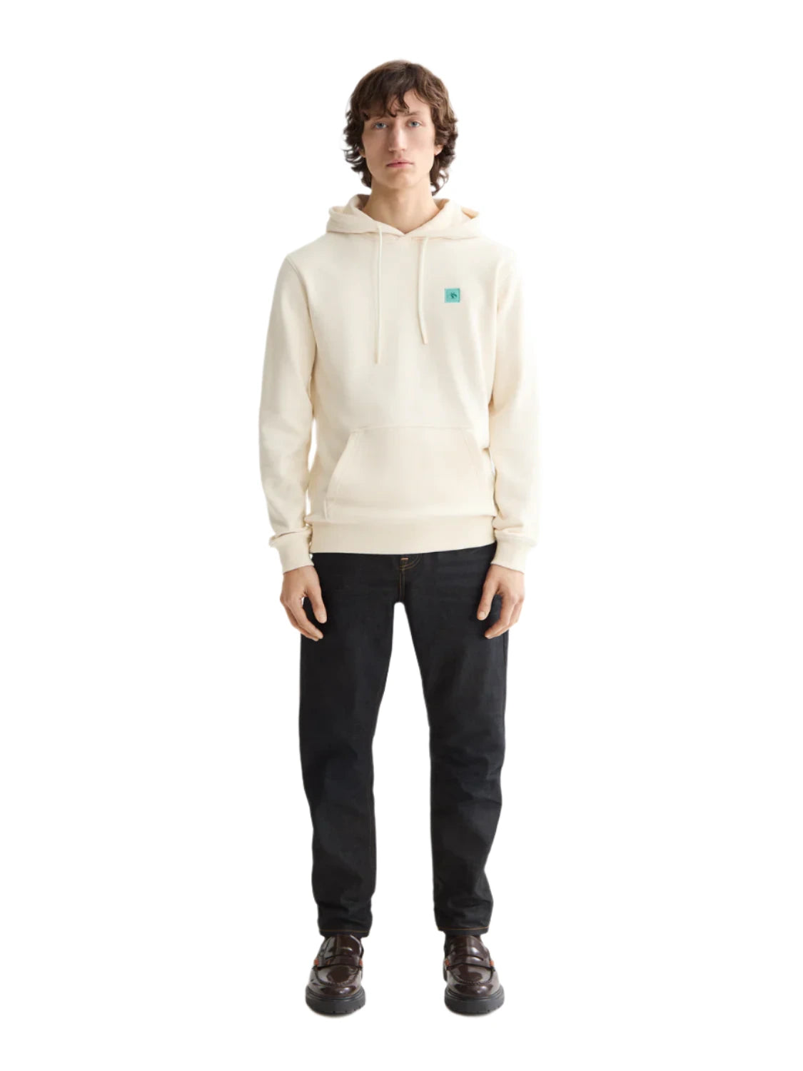 Scotch & Soda regular fit hoodie in cotton with subtle chest logo badge laid flat