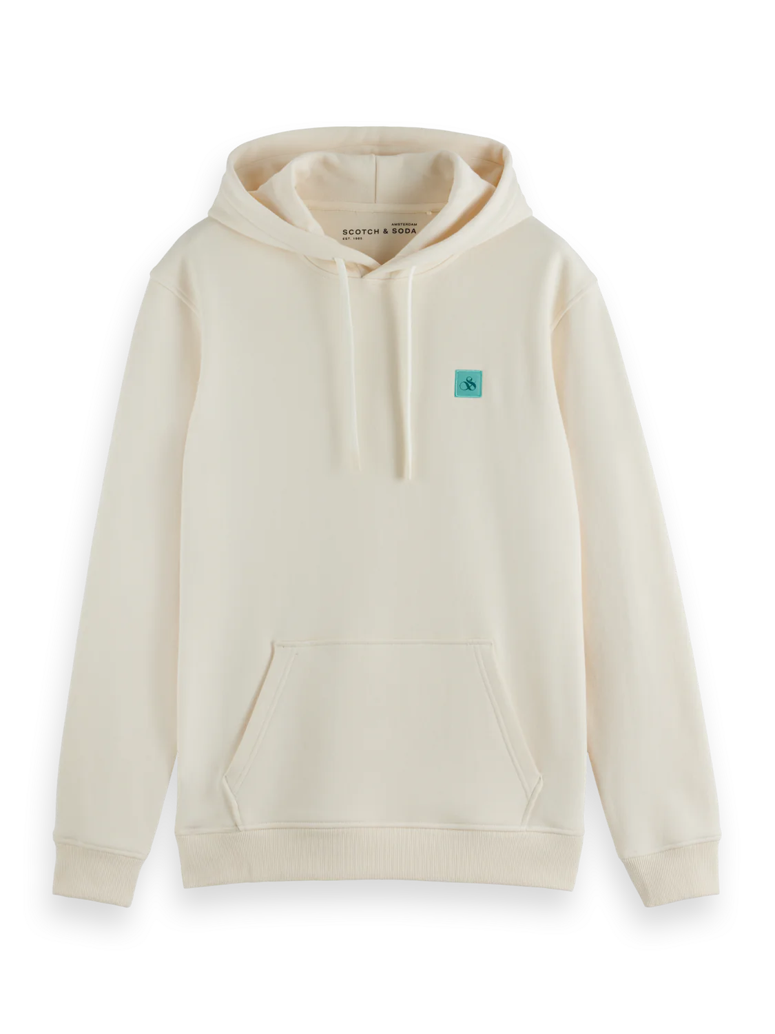 Scotch & Soda regular fit hoodie in cotton with subtle chest logo badge laid flat