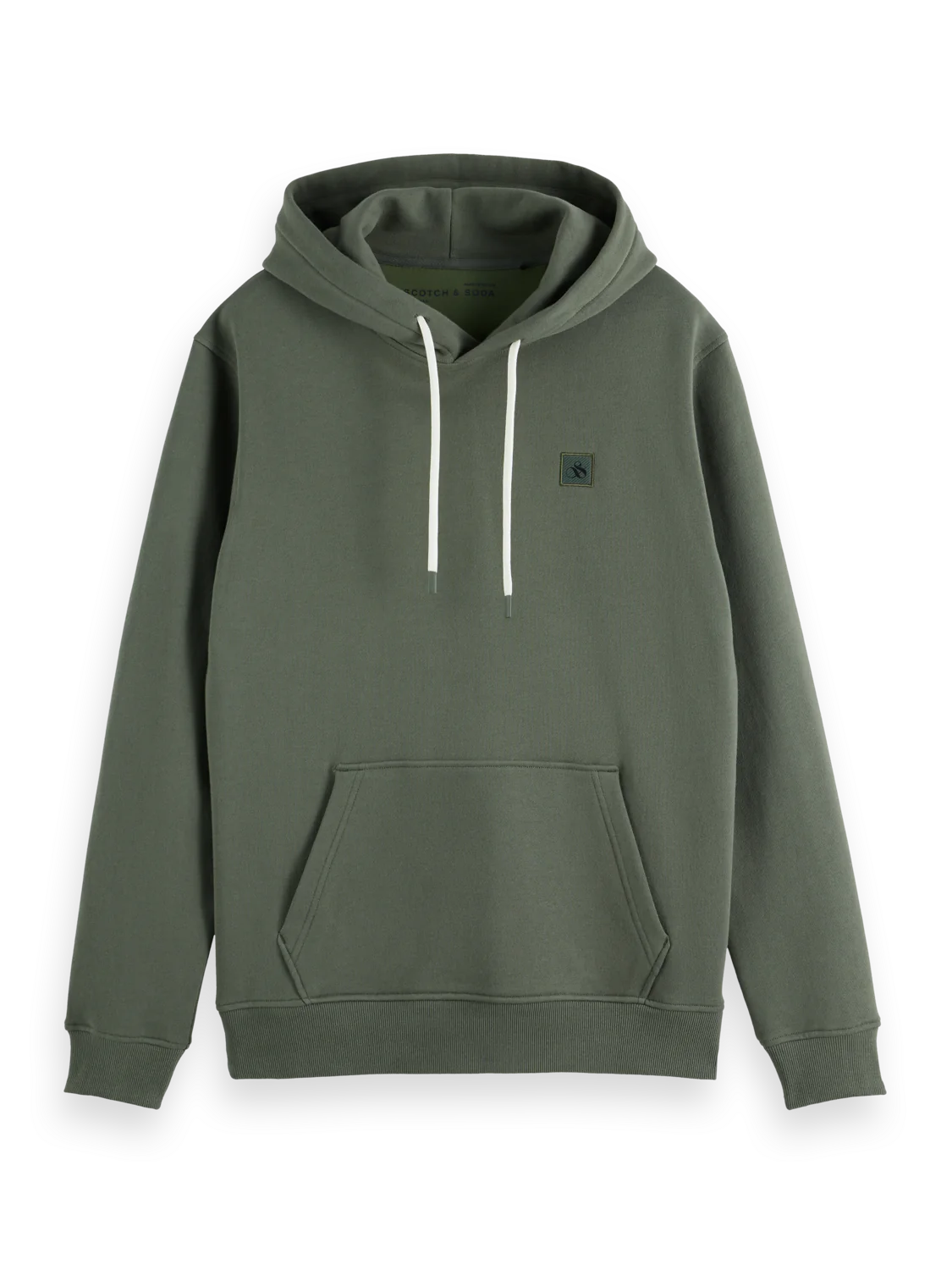 Scotch & Soda regular fit hoodie in cotton with subtle chest logo badge laid flat