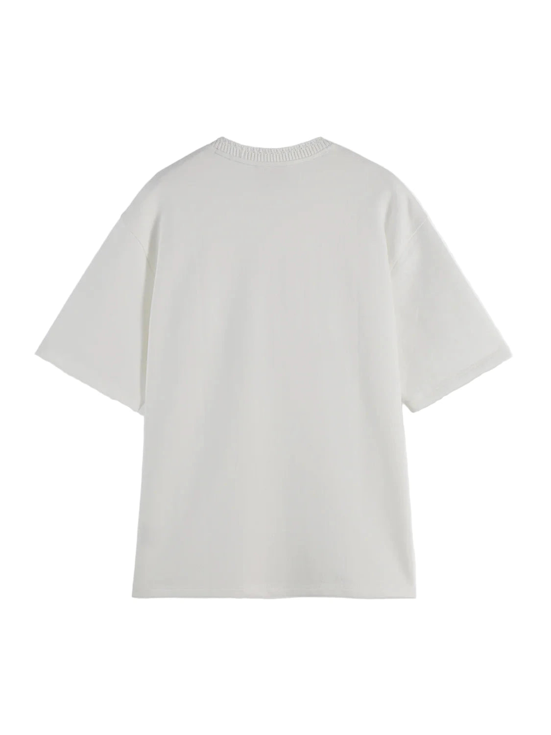 Scotch & Soda bright white loose-fit t-shirt with intricate label detailing and relaxed silhouette