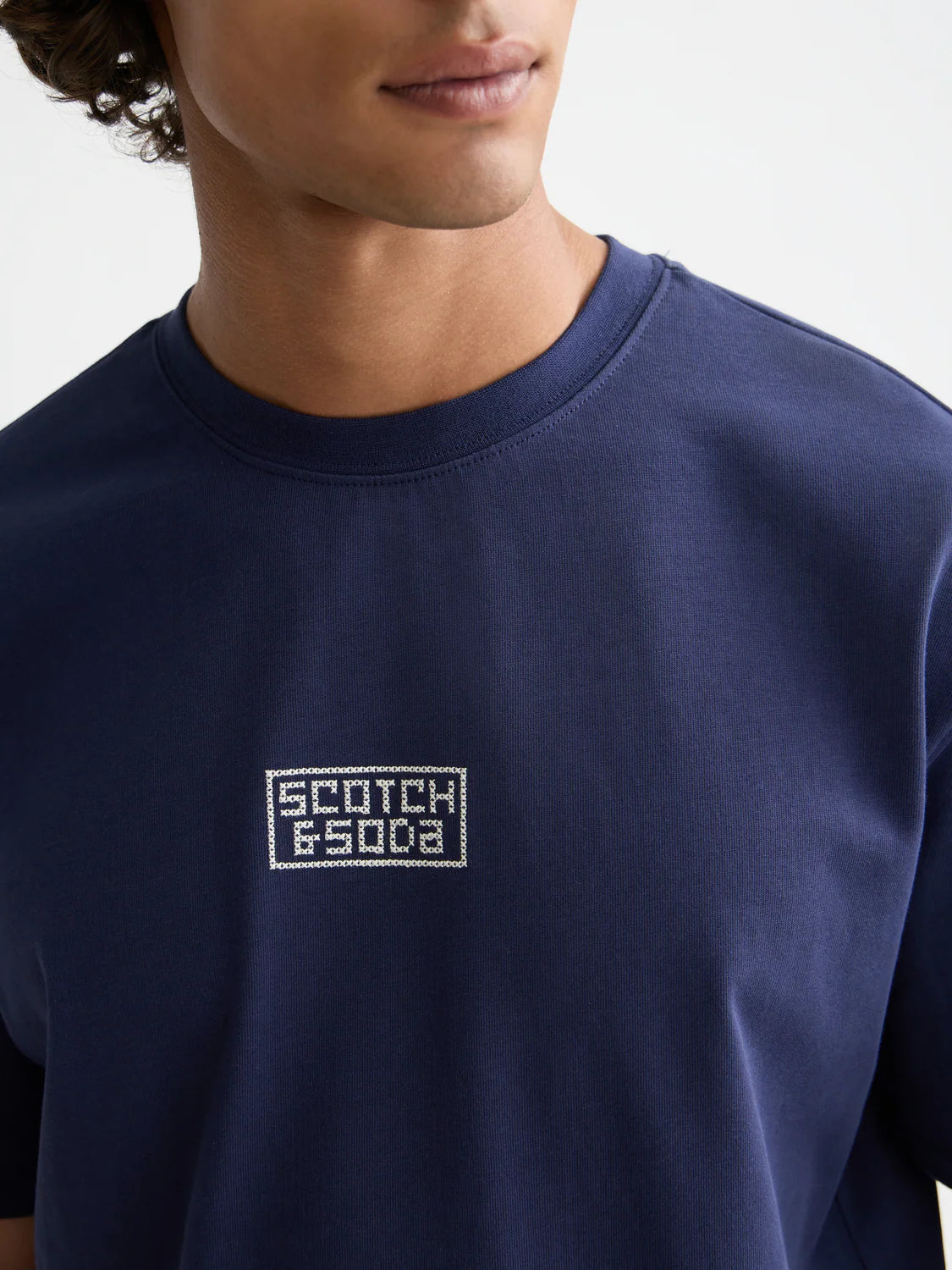 Scotch & Soda relaxed fit cotton t-shirt with contrast cross-stitch artwork