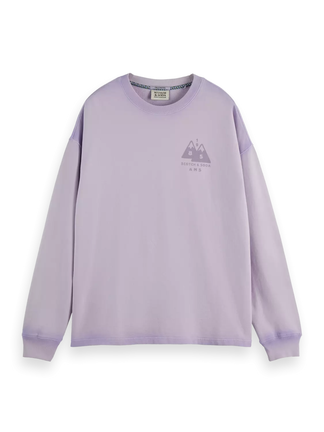 Scotch & Soda lavender sweatshirt with washed graphic artwork and regular fit