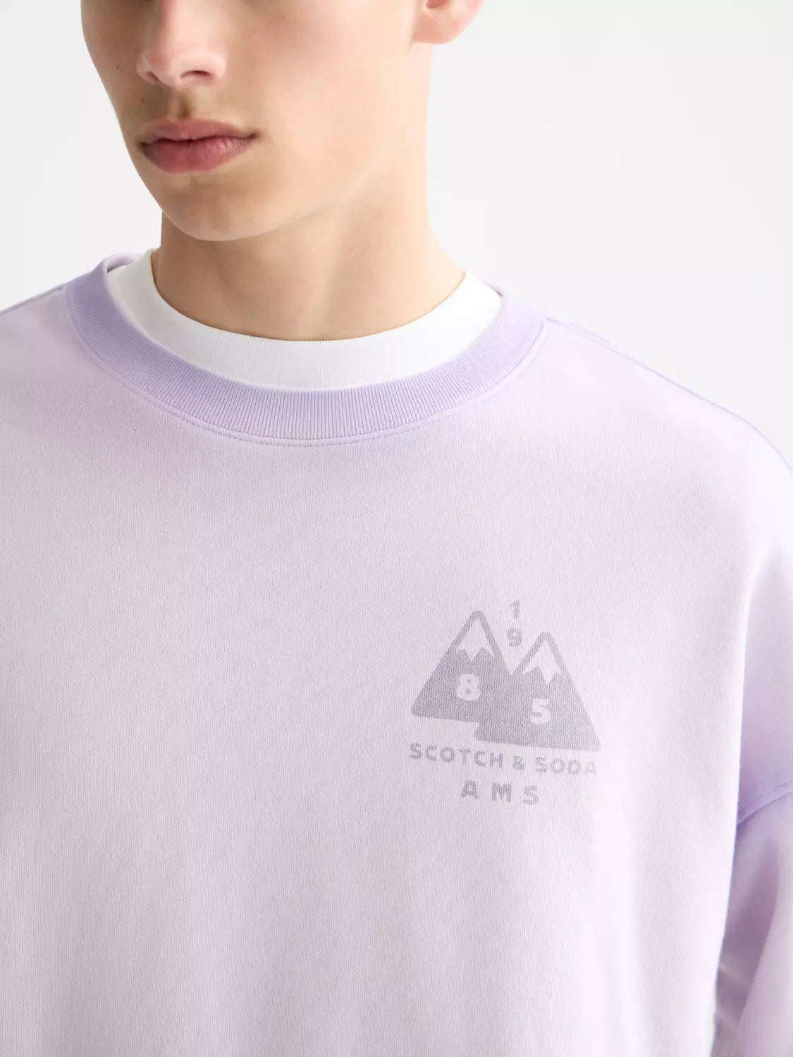 Scotch & Soda lavender sweatshirt with washed graphic artwork and regular fit