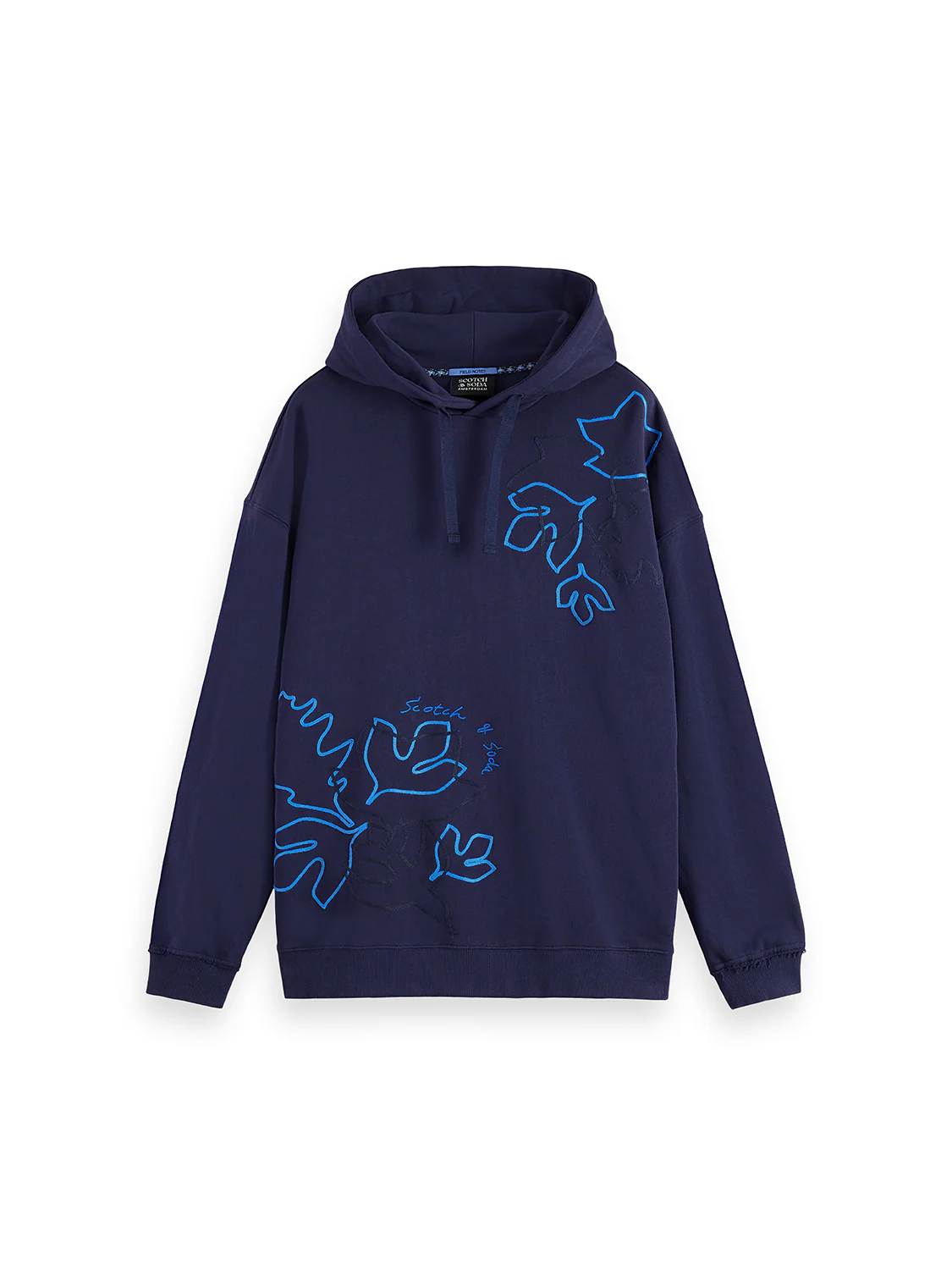 Scotch & Soda loose-fit hoodie with bold embroidered artwork and relaxed silhouette
