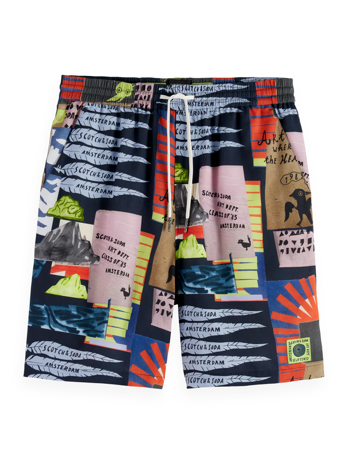 “Regular-fit Bermuda shorts with elasticated waistband and tie detail”