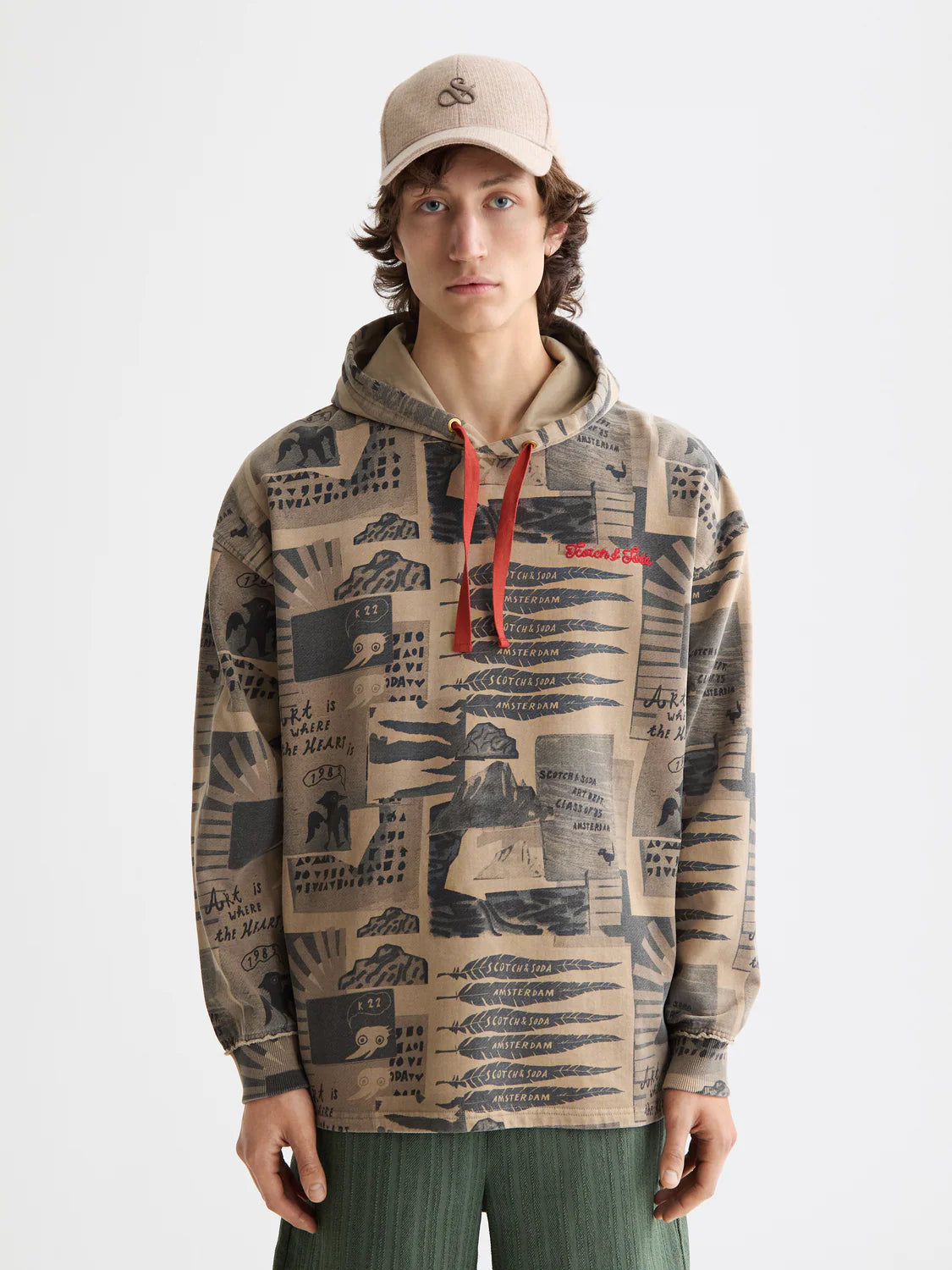 Scotch & Soda loose-fit hoodie in cotton with bold print and relaxed silhouette