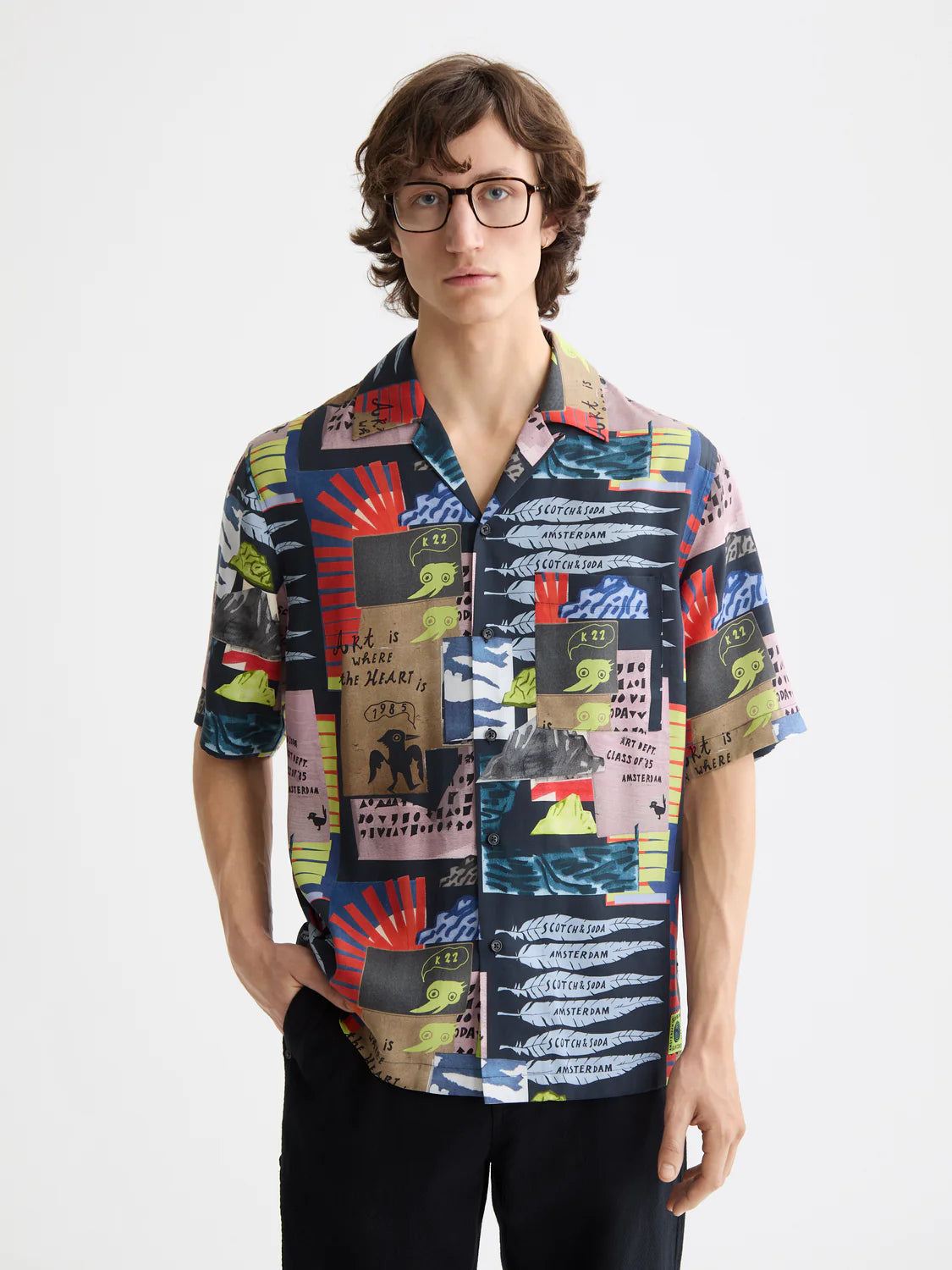 “Boxy fit short-sleeved shirt with collage graphic print”