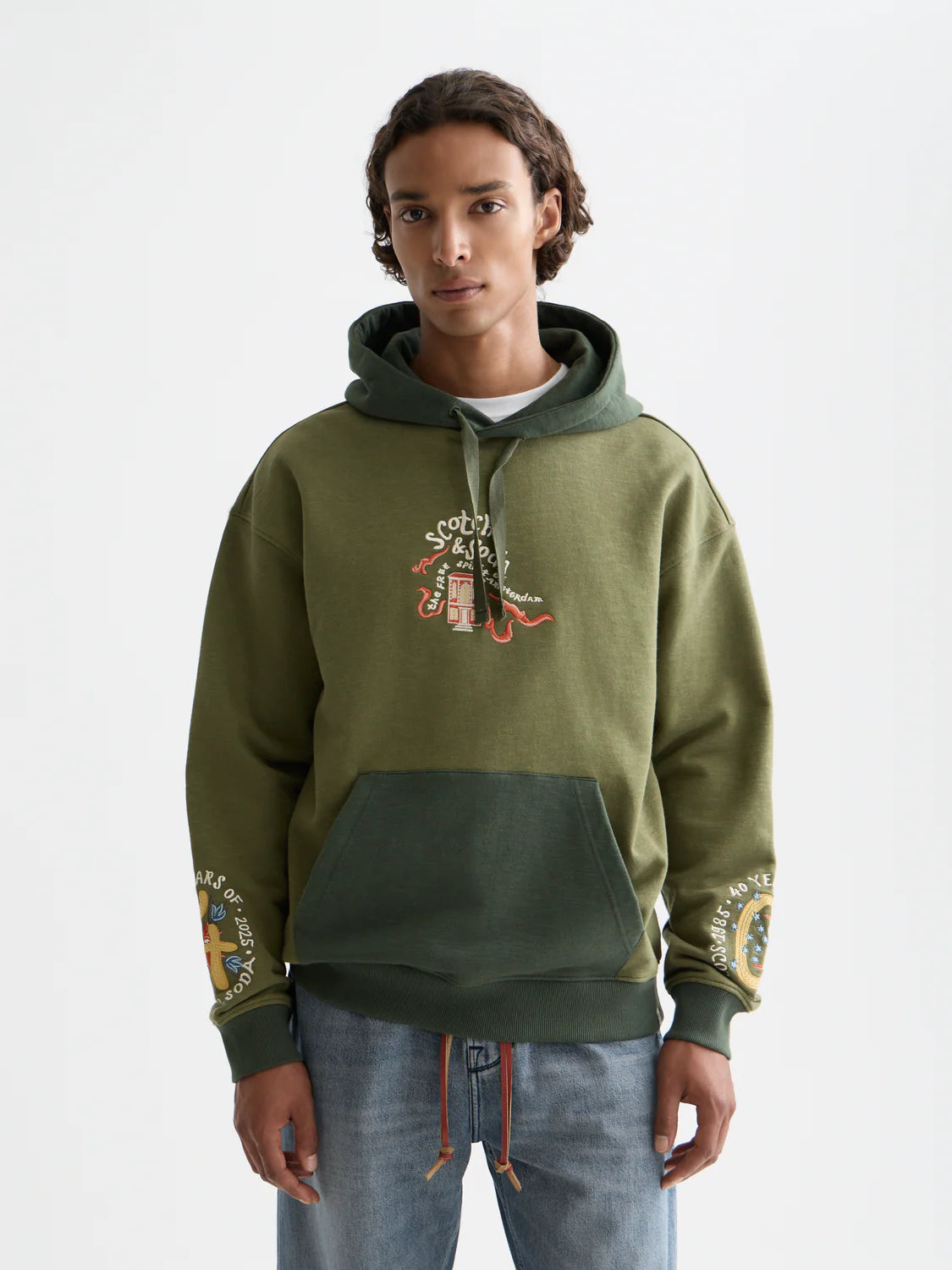 Scotch & Soda 40th Anniversary embroidered relaxed-fit cotton hoodie.