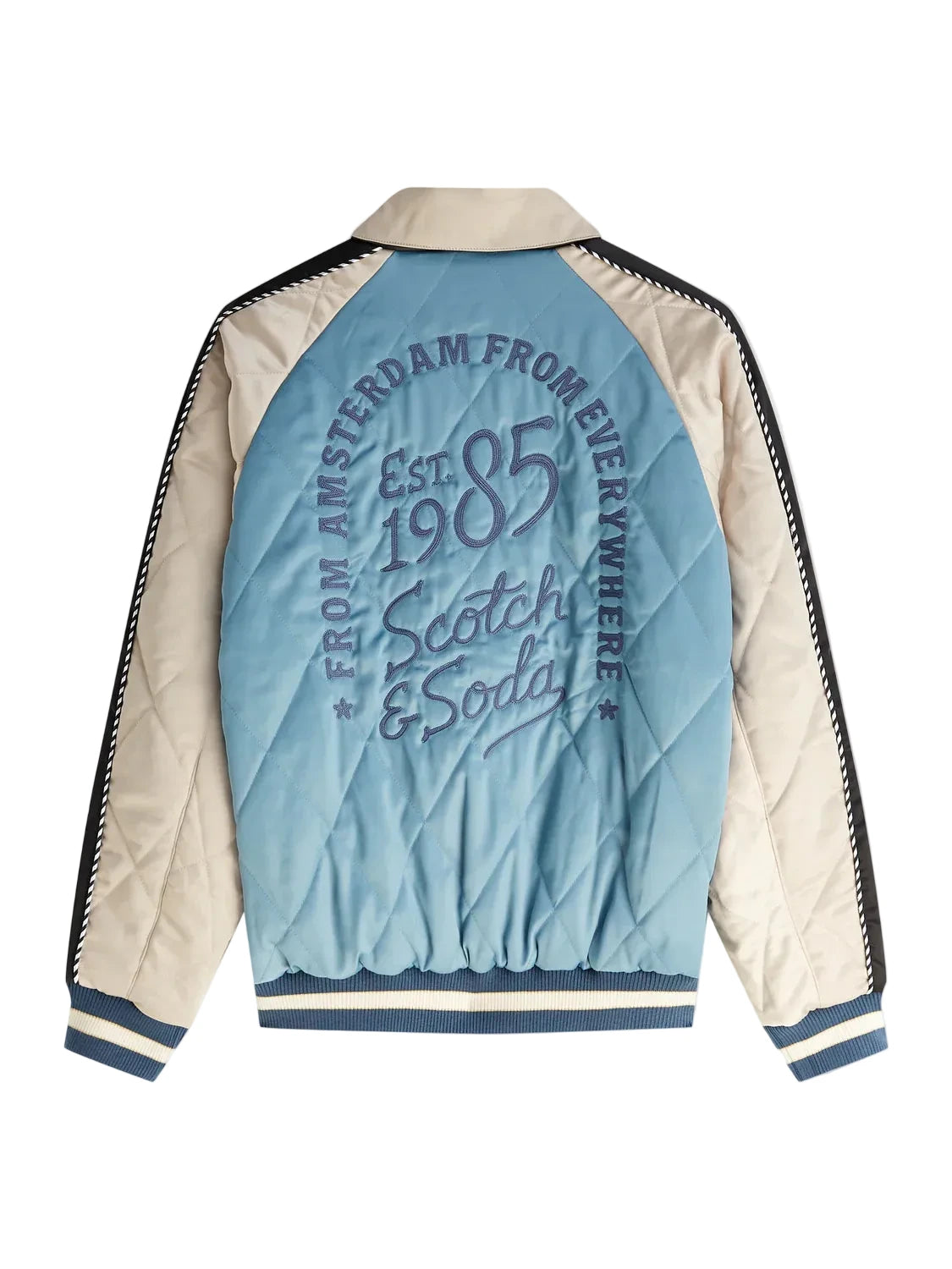 Scotch & Soda 40th Anniversary reversible souvenir bomber jacket with embroidered artwork.