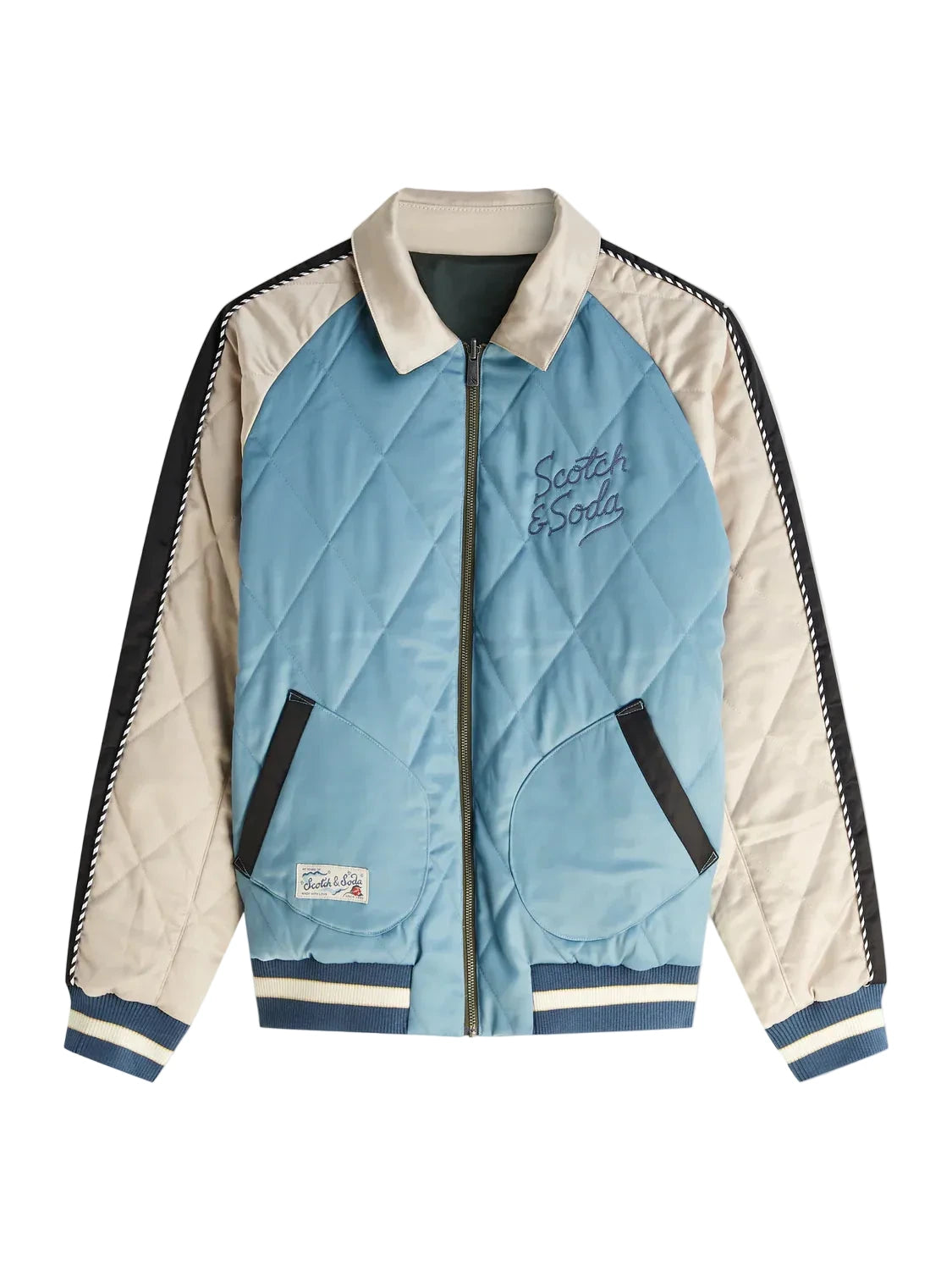Scotch & Soda 40th Anniversary reversible souvenir bomber jacket with embroidered artwork.