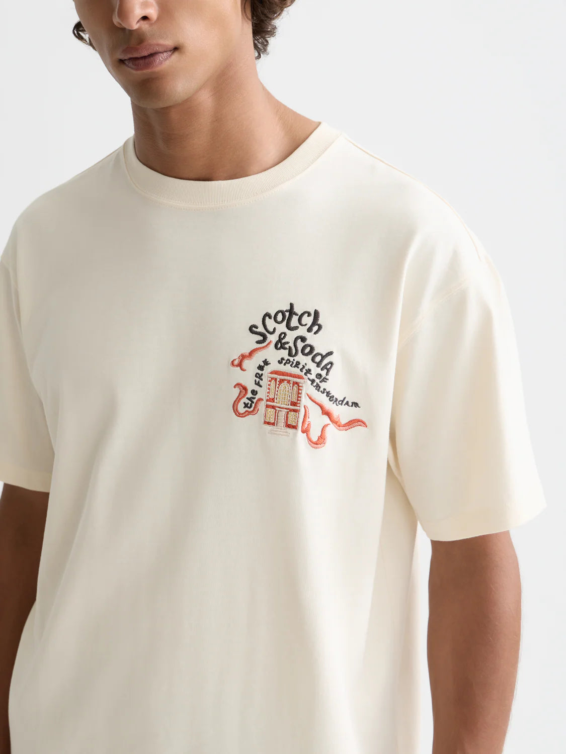 Scotch & Soda 40th Anniversary embroidered t-shirt in Eggnog color.