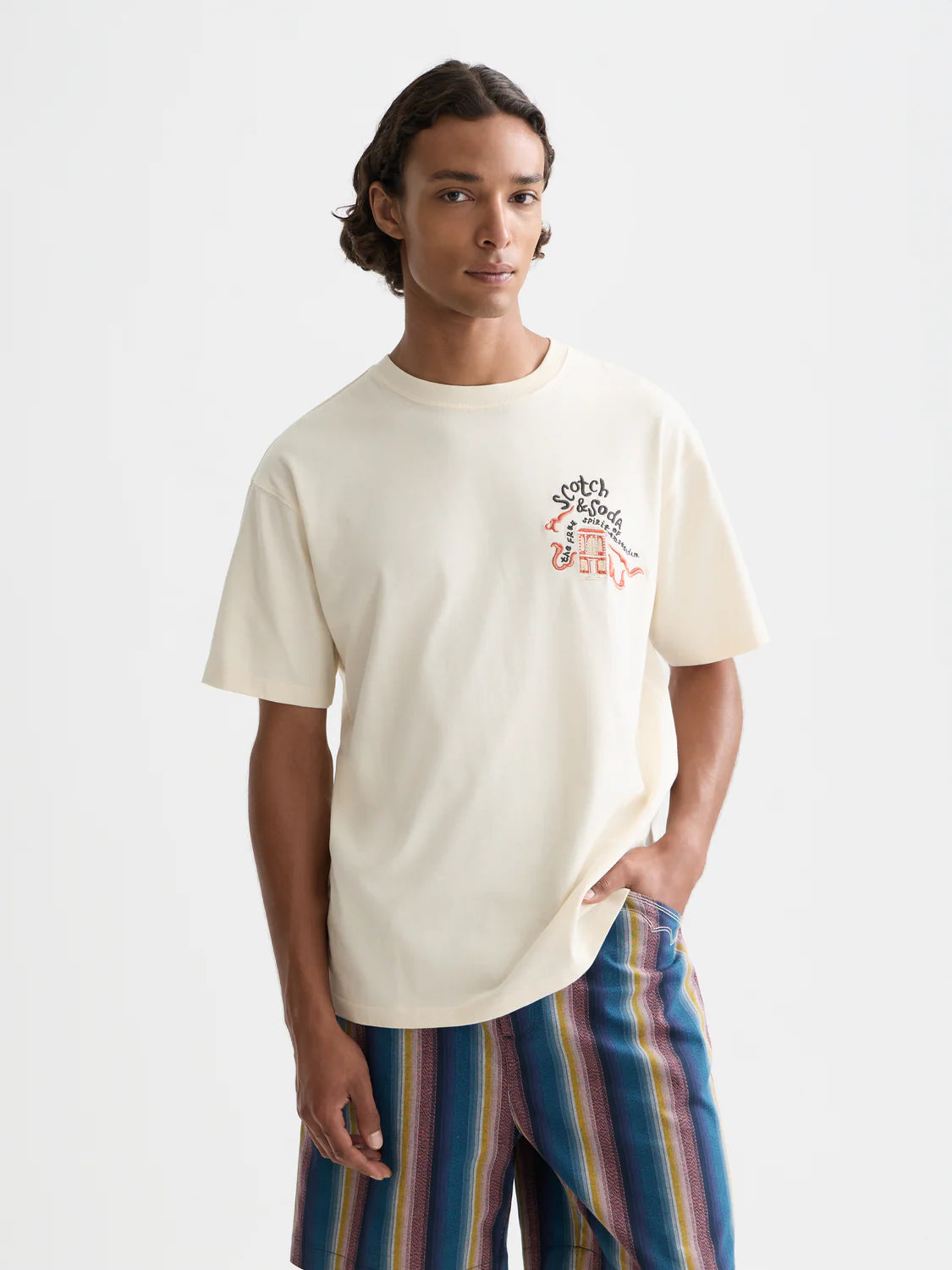 Scotch & Soda 40th Anniversary embroidered t-shirt in Eggnog color.