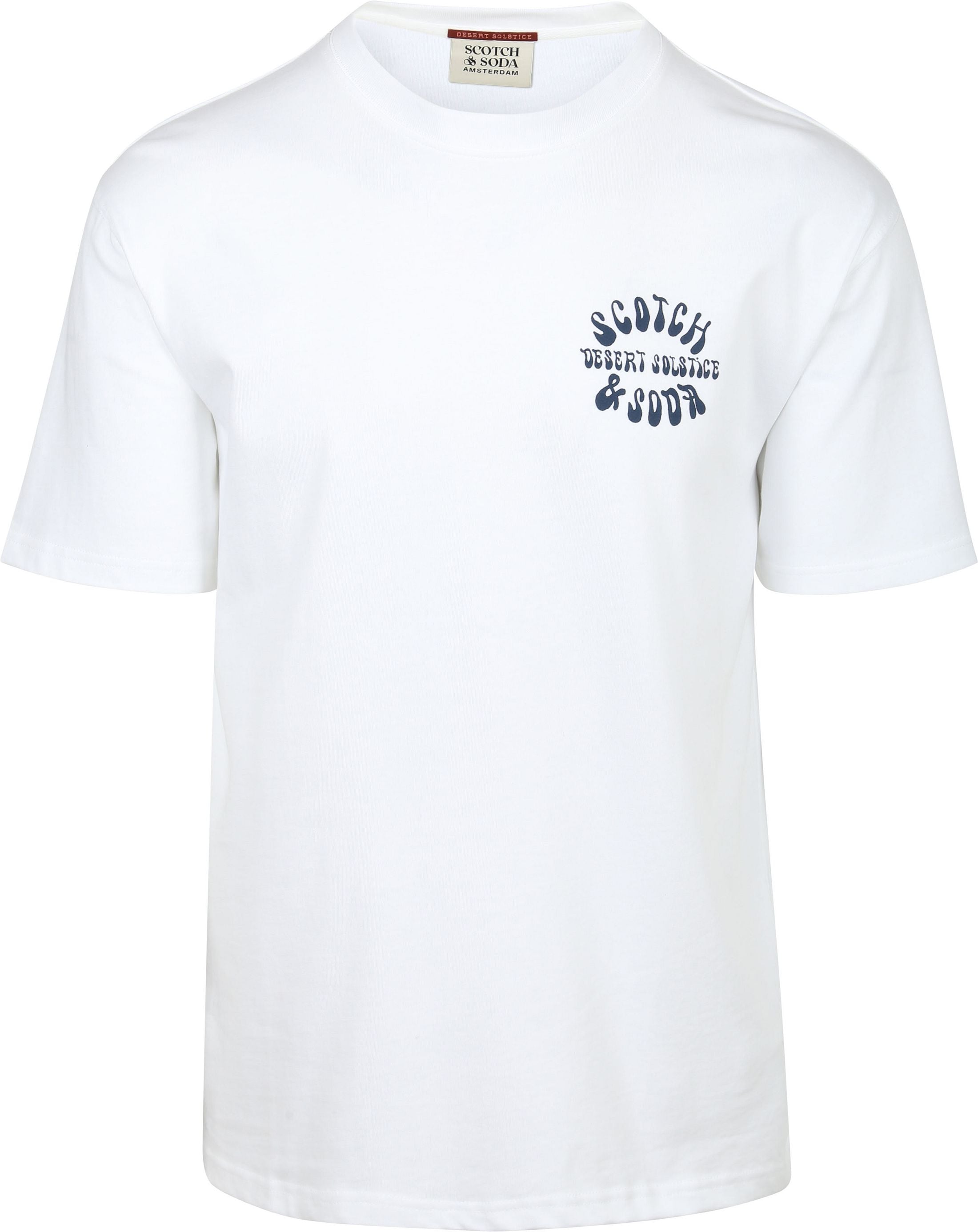 Scotch and Soda white printed T-shirt with crew neck, regular fit, and breathable organic cotton jersey