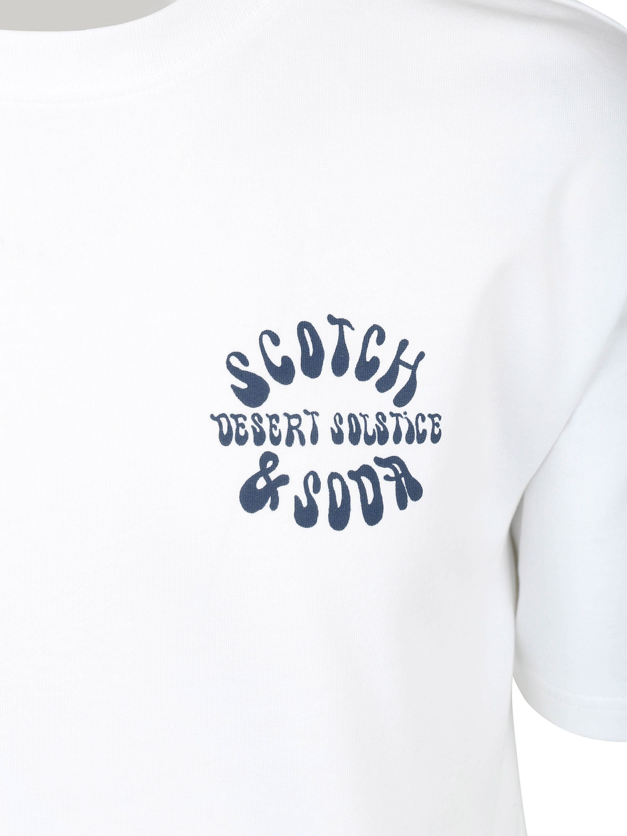 Scotch and Soda white printed T-shirt with crew neck, regular fit, and breathable organic cotton jersey