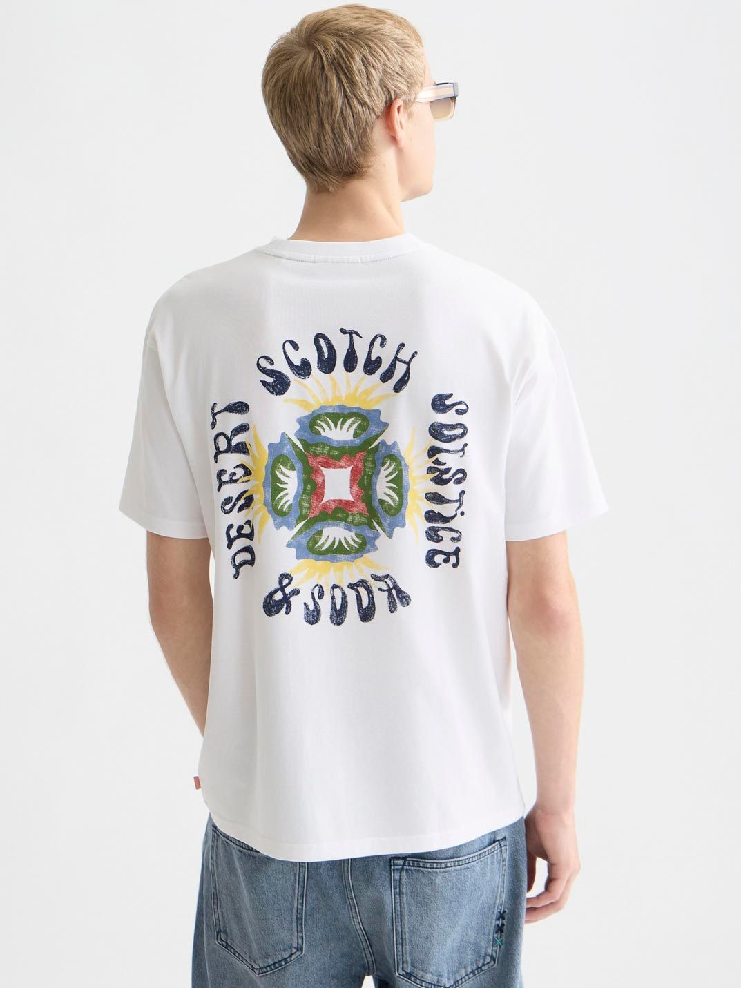 Scotch and Soda white printed T-shirt with crew neck, regular fit, and breathable organic cotton jersey