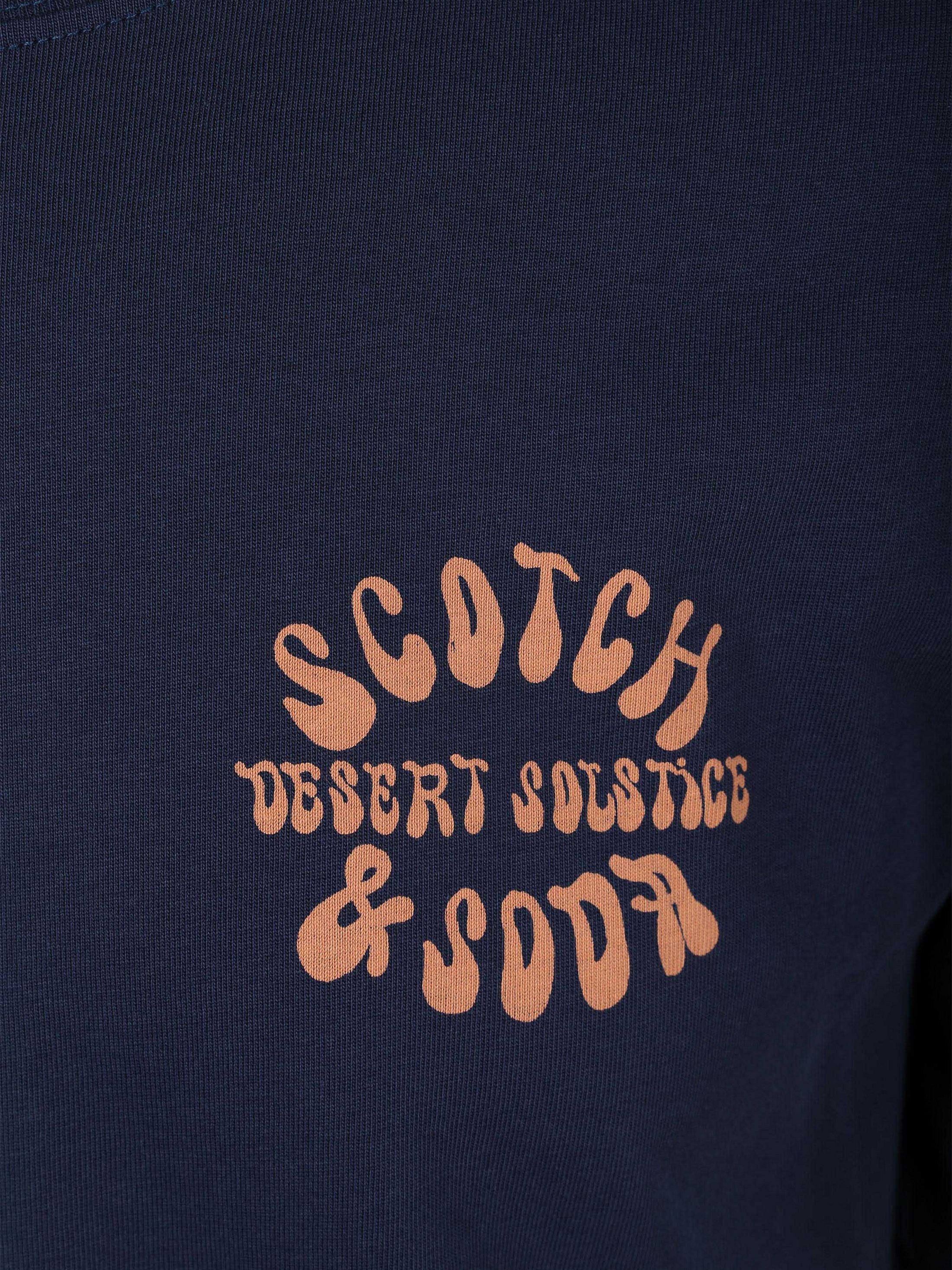 Scotch and Soda blue printed T-shirt with crew neck, short sleeves, and roomy regular fit