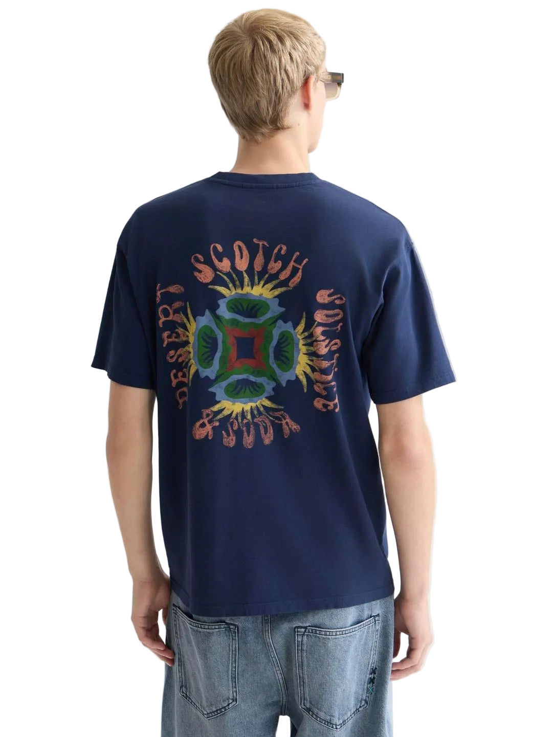 Scotch and Soda blue printed T-shirt with crew neck, short sleeves, and roomy regular fit