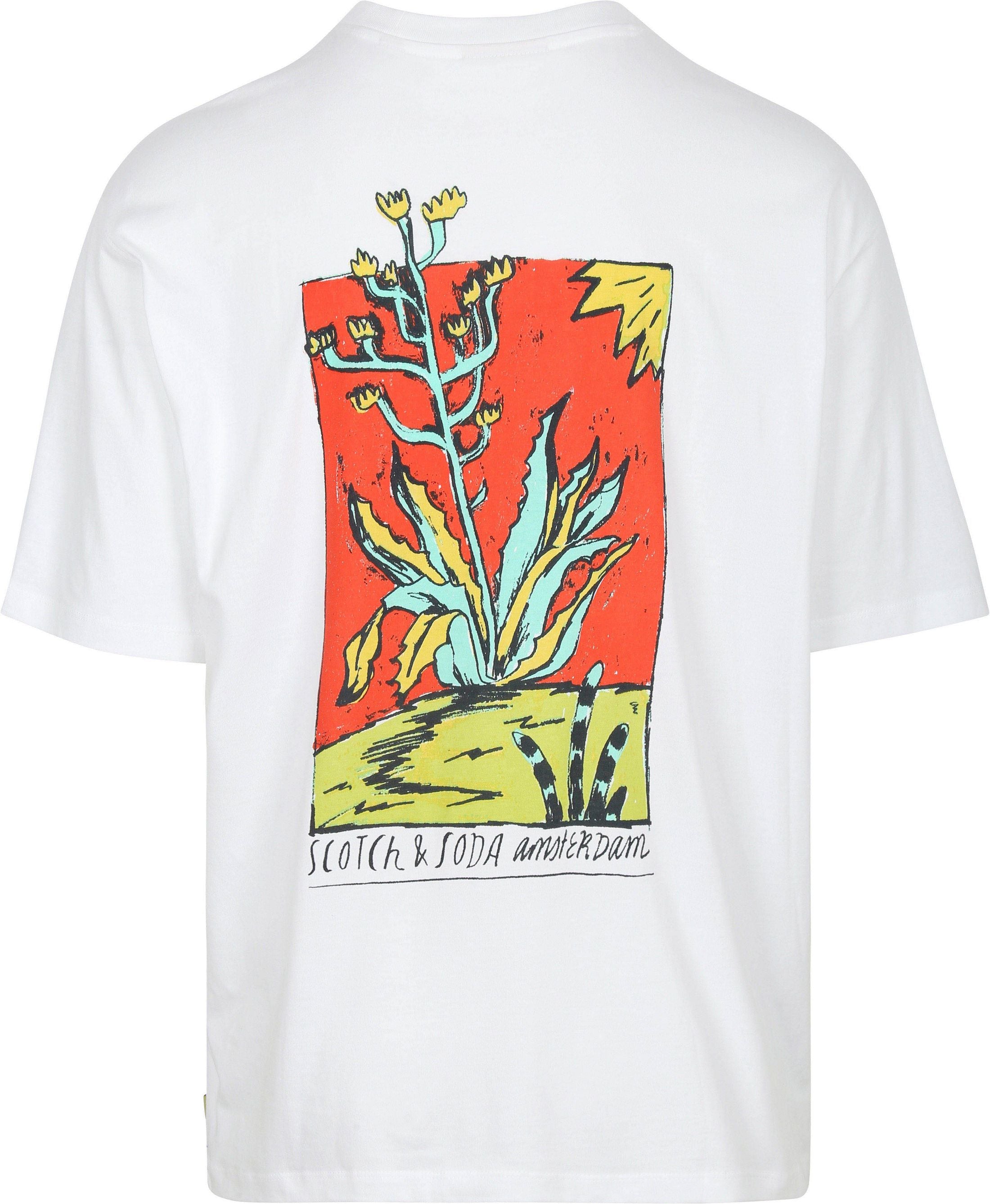 Scotch and Soda white T-shirt with printed design, crew neck, short sleeves, and relaxed regular fit