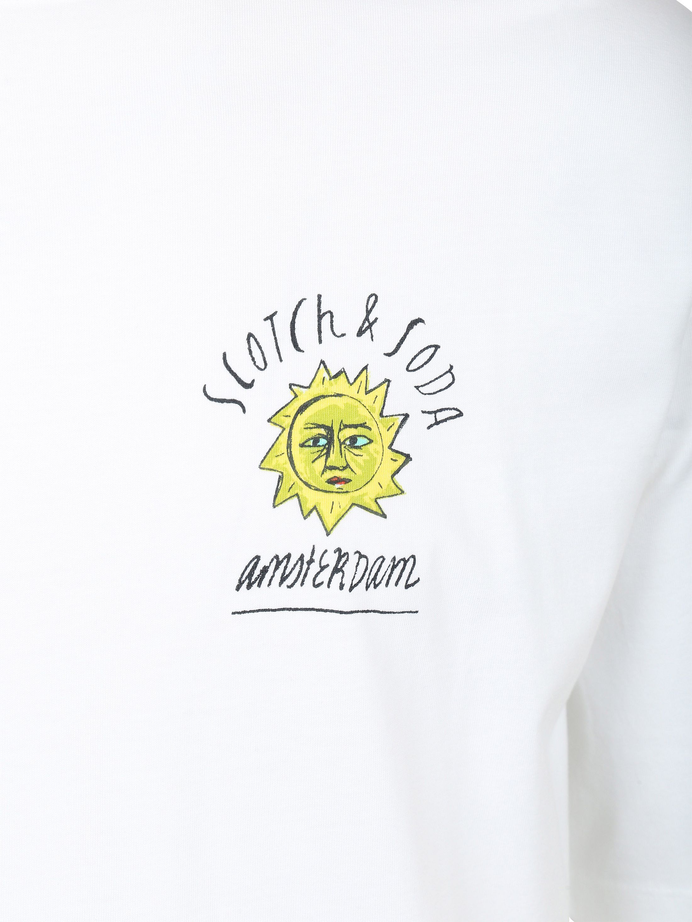 Scotch and Soda white T-shirt with printed design, crew neck, short sleeves, and relaxed regular fit