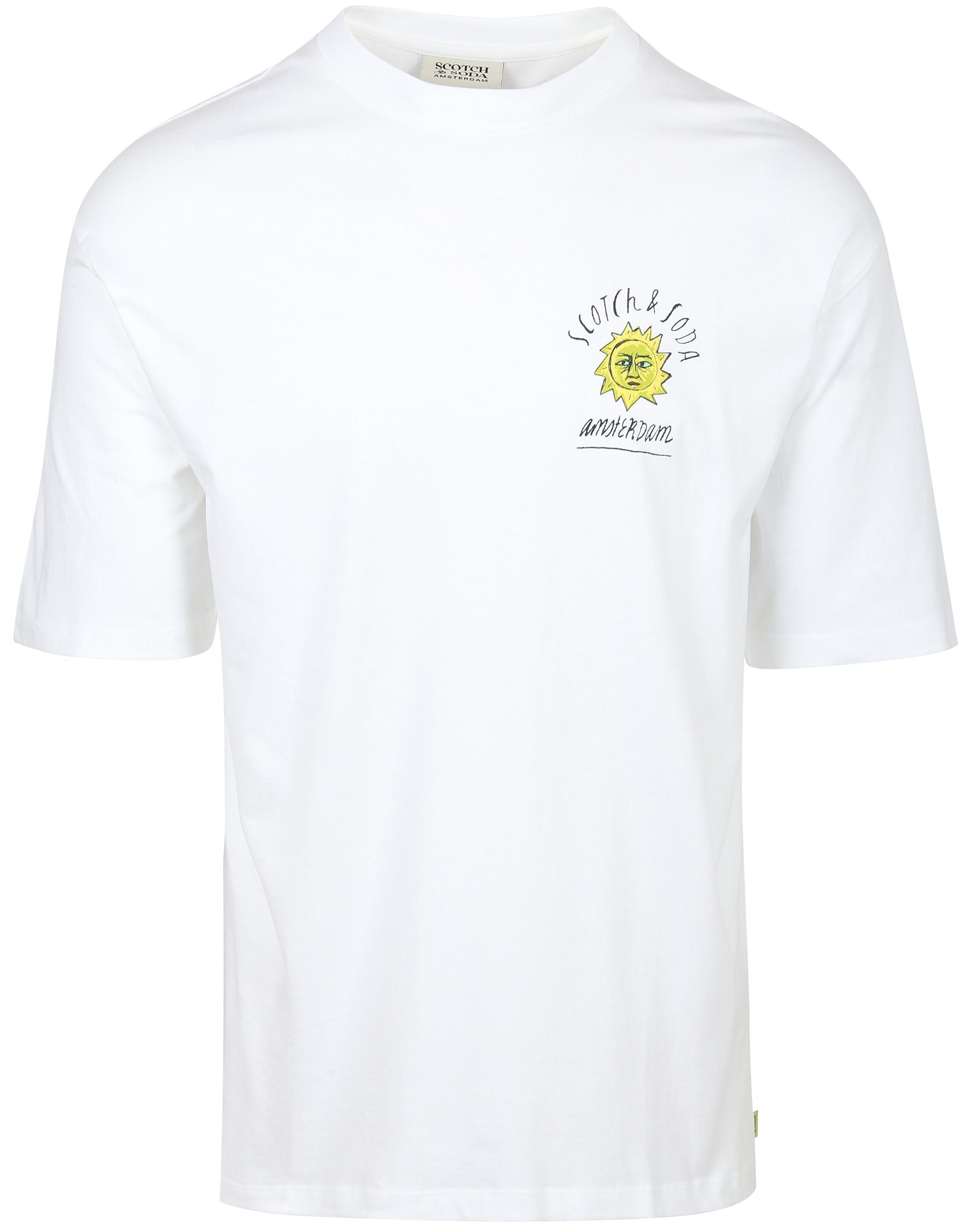 Scotch and Soda white T-shirt with printed design, crew neck, short sleeves, and relaxed regular fit