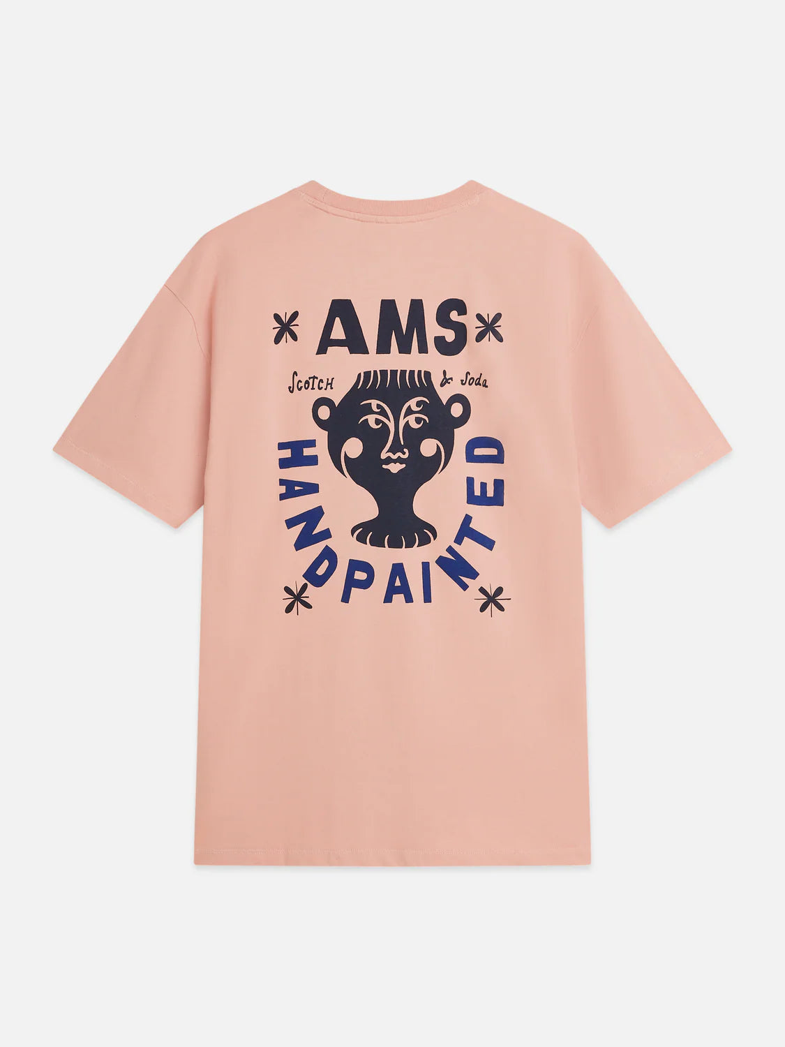 Misty Rose relaxed-fit T-shirt featuring front and back logo artwork, soft cotton construction, and a comfortable everyday silhouette.