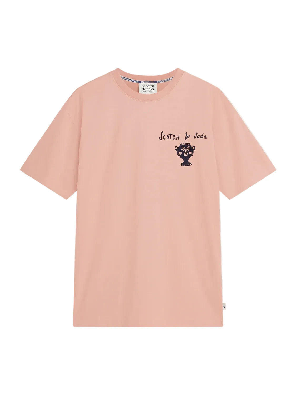 Misty Rose relaxed-fit T-shirt featuring front and back logo artwork, soft cotton construction, and a comfortable everyday silhouette.