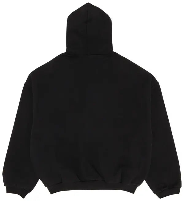 Essentials State Fleece Hoodie in Black with drawstring hood and kangaroo pocket