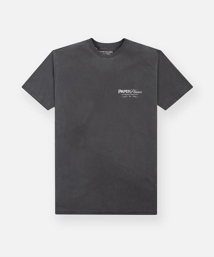 washed black paper planes process heavyweight oversized tee with screenprint graphics laid flat