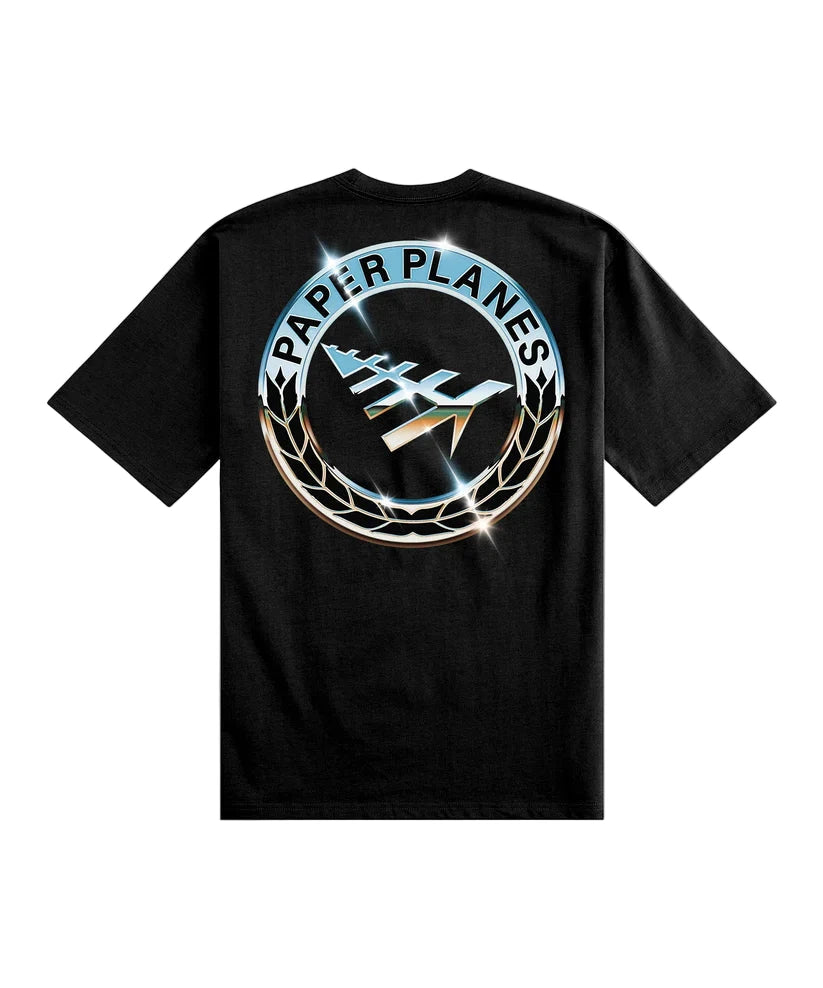 White Paper Planes First Class Chrome Tee featuring puff print and Plastisol logo on left body.