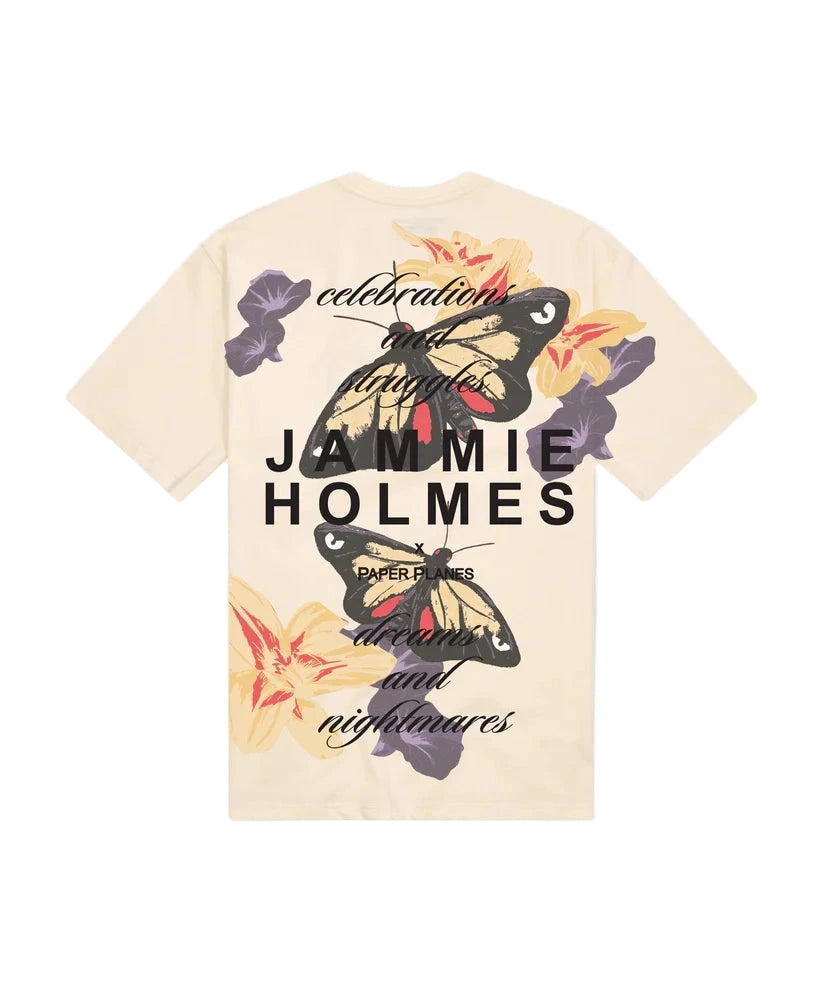 White Paper Planes Jammie Holmes x Planes Balance Tee featuring exclusive Jammie Holmes artwork on front.