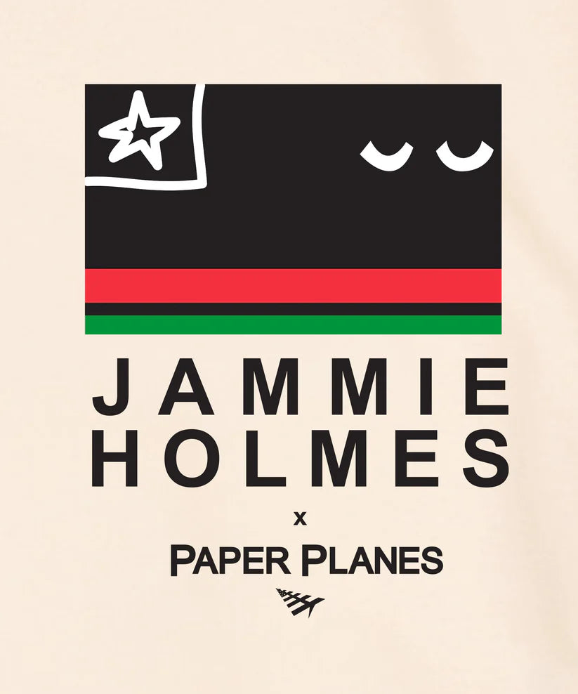 White Paper Planes Jammie Holmes x Planes Balance Tee featuring exclusive Jammie Holmes artwork on front.