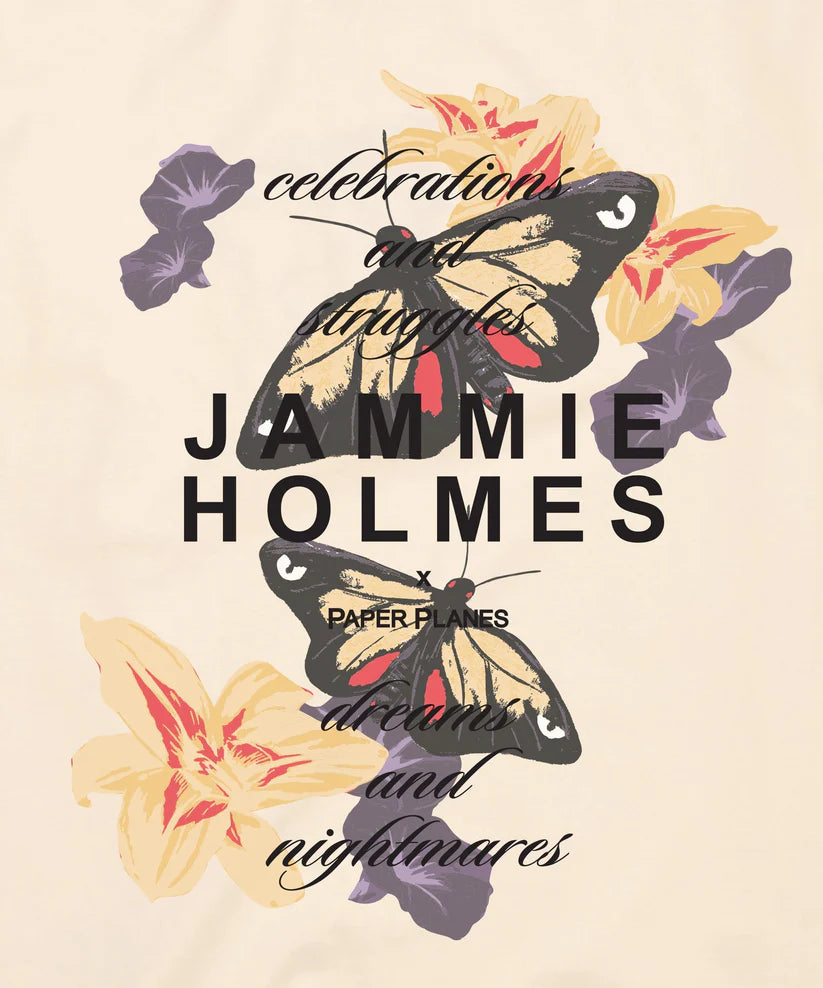 White Paper Planes Jammie Holmes x Planes Balance Tee featuring exclusive Jammie Holmes artwork on front.