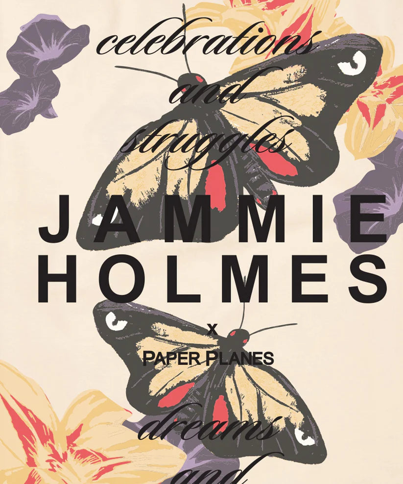 White Paper Planes Jammie Holmes x Planes Balance Tee featuring exclusive Jammie Holmes artwork on front.