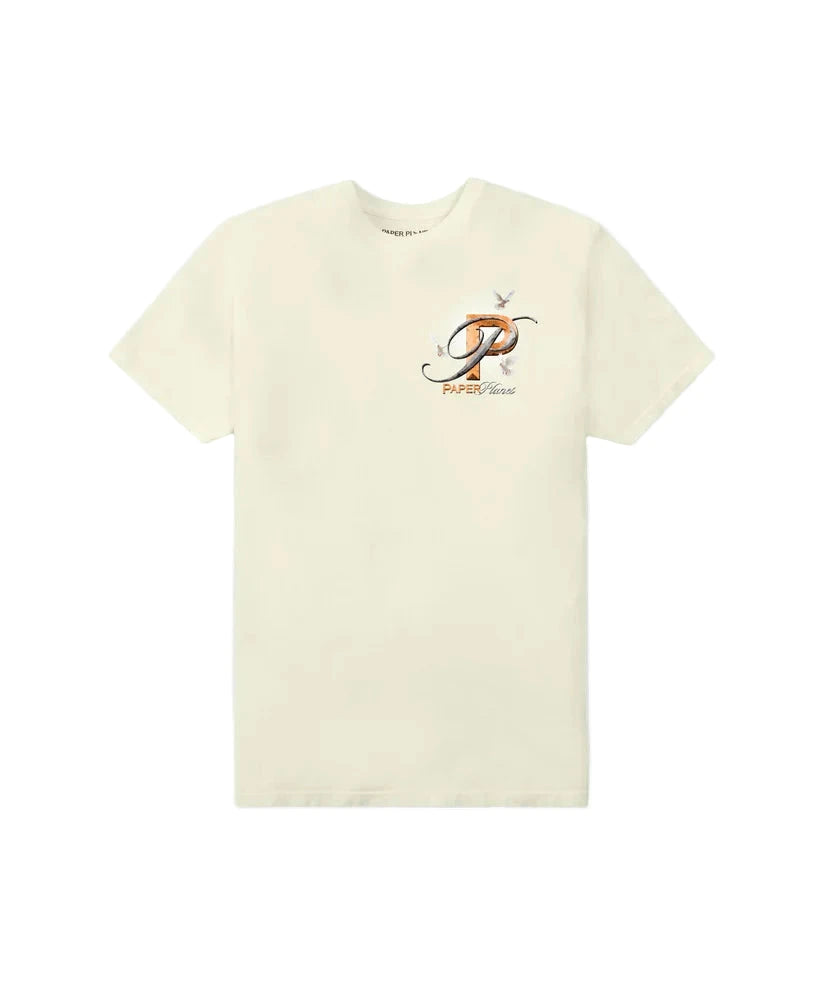 Paper Planes Double P’s Tee in eggshell with ribbed neck and front screen-printed graphic.