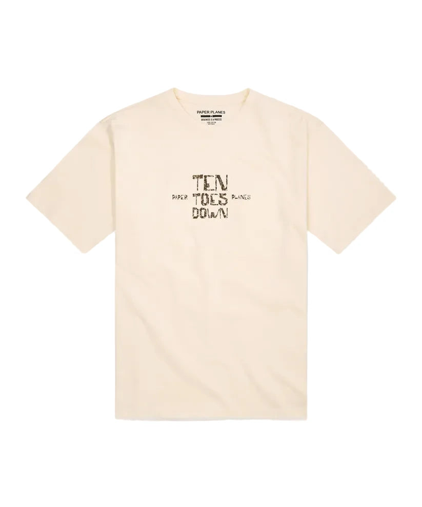 Paper Plane Ten Toes Down T-shirt with front screenprint graphic and ribbed crew neckline.