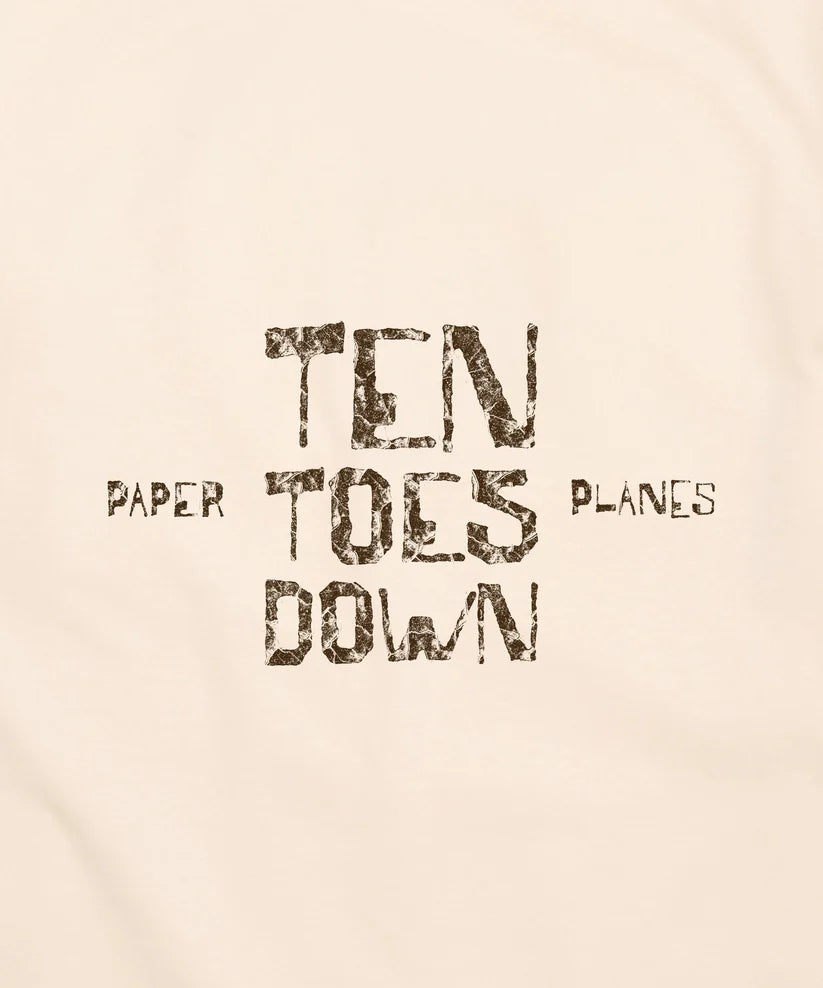 Paper Plane Ten Toes Down T-shirt with front screenprint graphic and ribbed crew neckline.