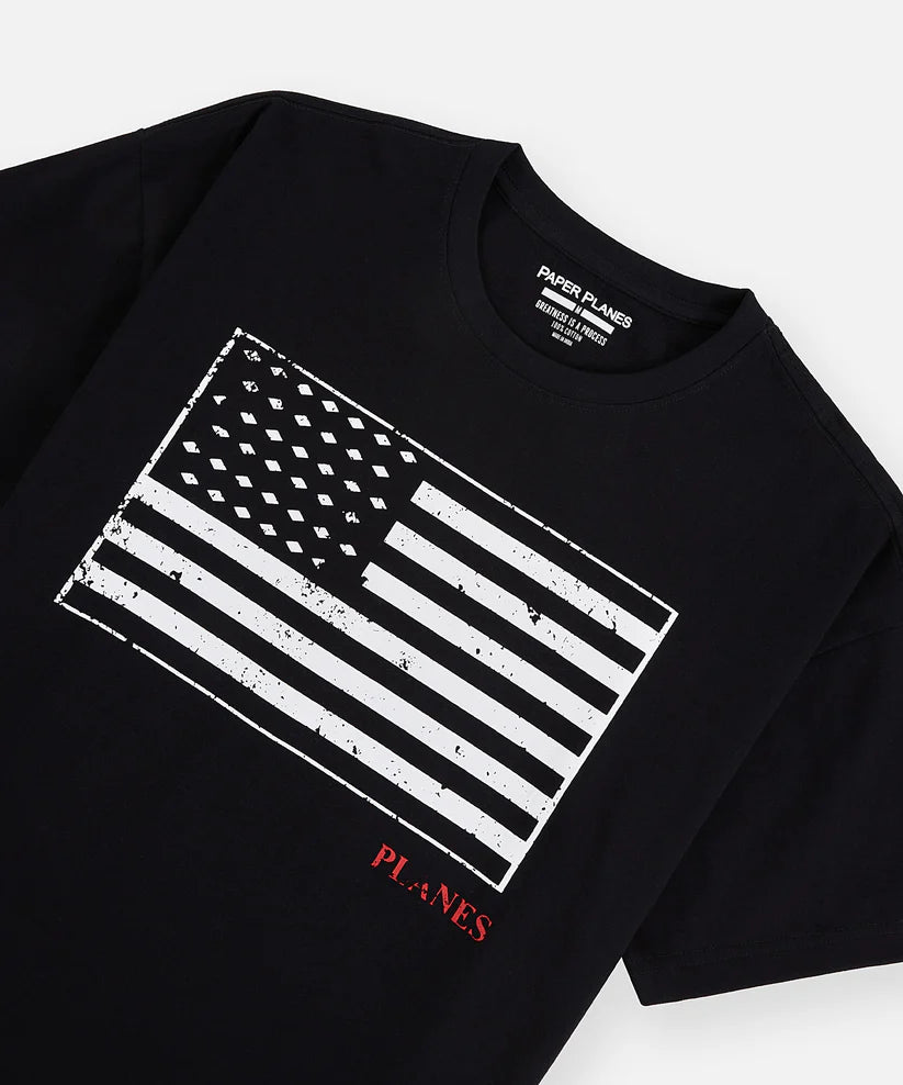 Paper Planes Black Diamond Flag T-shirt with front and back graphic prints, heavyweight cotton jersey fabric, and standard fit silhouette.