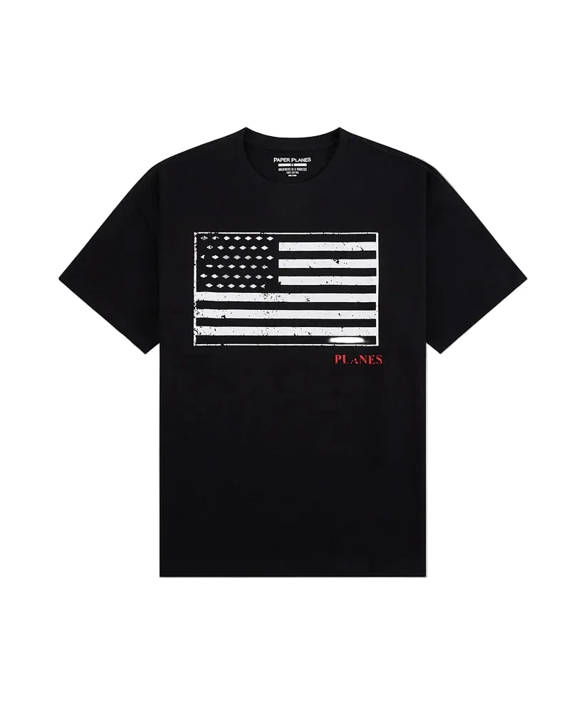 Paper Planes Black Diamond Flag T-shirt with front and back graphic prints, heavyweight cotton jersey fabric, and standard fit silhouette.
