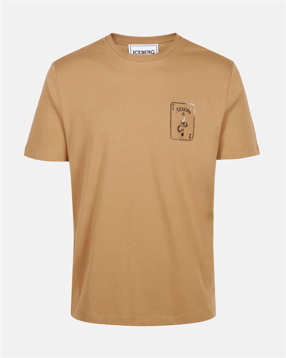 Short-sleeved T-shirt with prints and embroidery (Khaki)