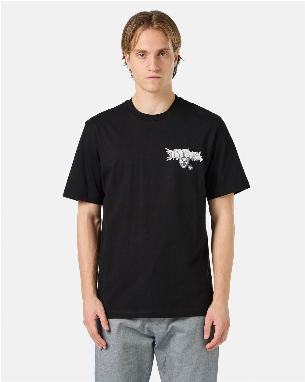 Black cotton jersey T-shirt with Splash and Bear logo print on the heart (Black)