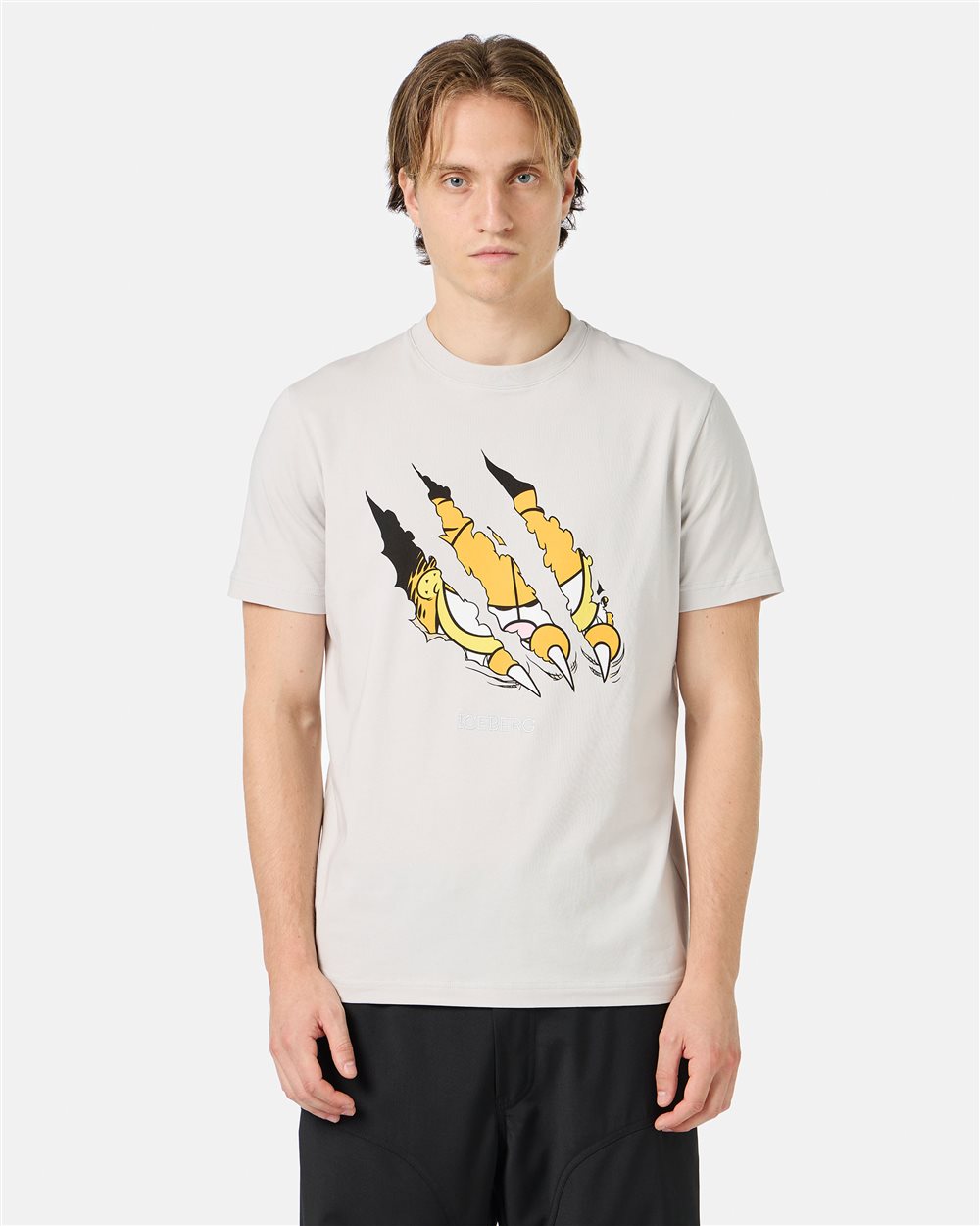 Beige cotton jersey T-shirt with Garfield print and embroidered Iceberg logo (Mashroom)