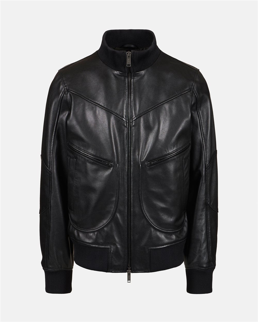 Leather Bomber Jacket With Iceberg Logo (Black)