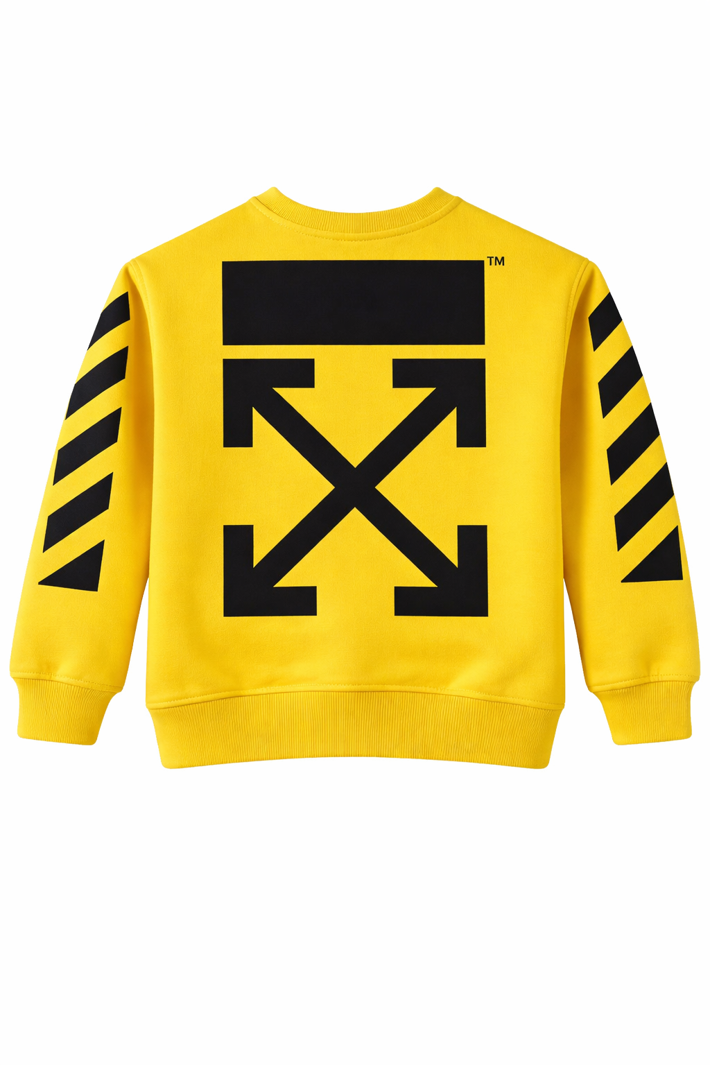 Yellow crew neck sweatshirt with signature logo on the front, displayed on a clean background.
