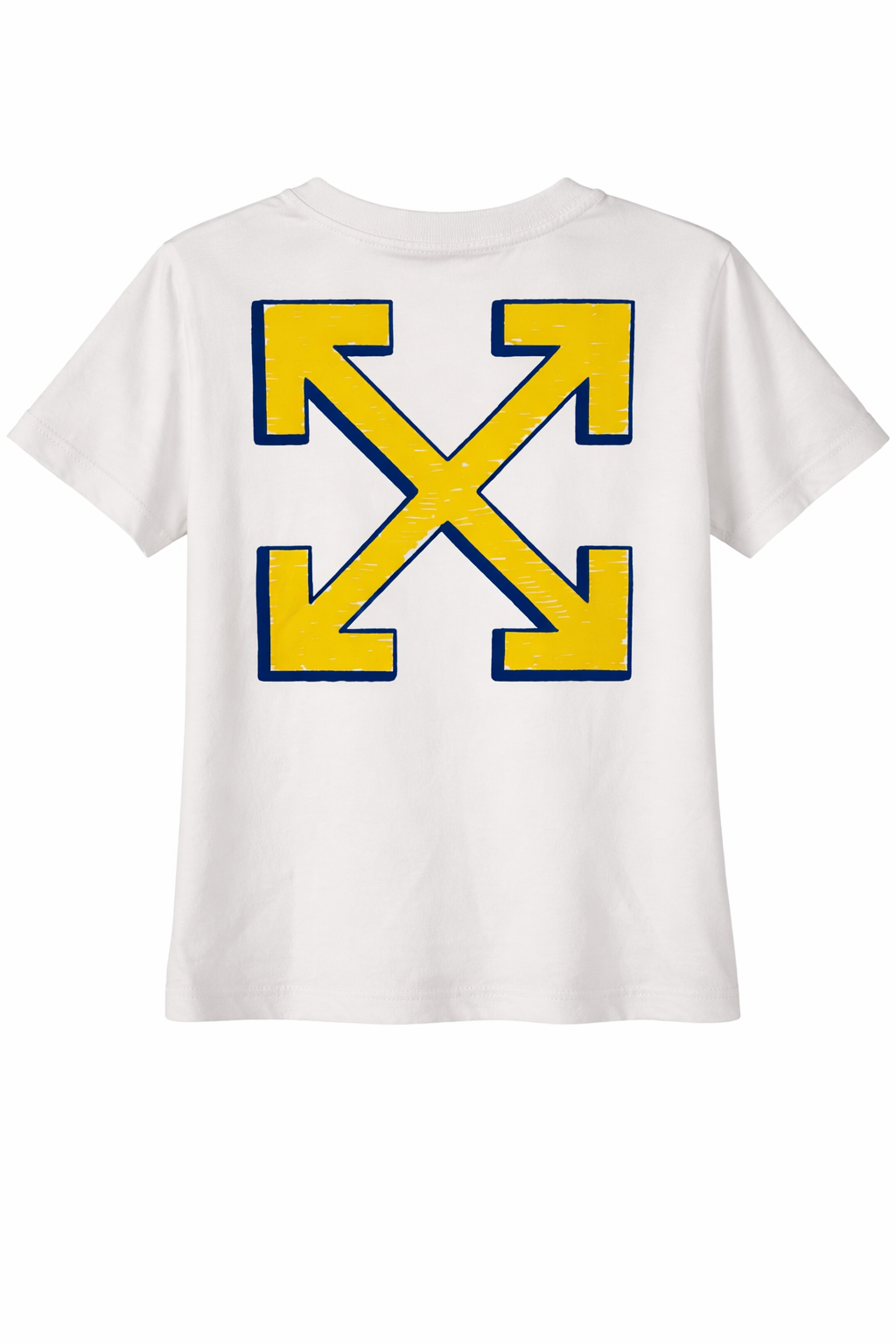 White basic fit t-shirt with doodle-style graphic print on the back.