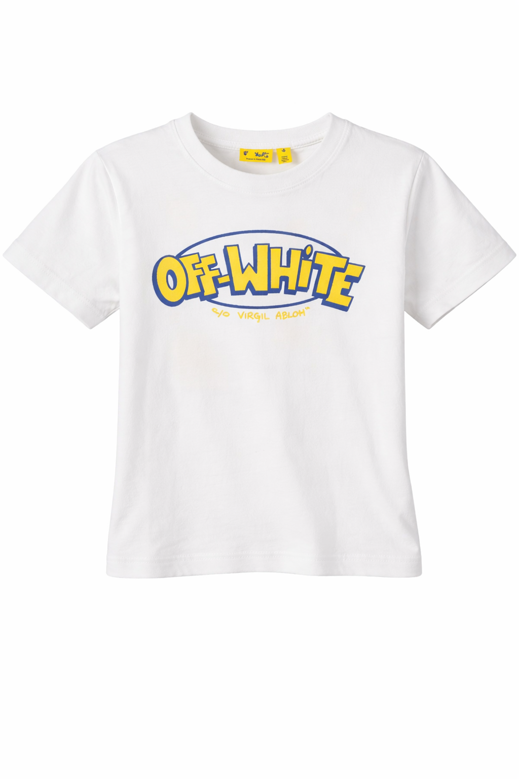 White basic fit t-shirt with doodle-style graphic print on the back.