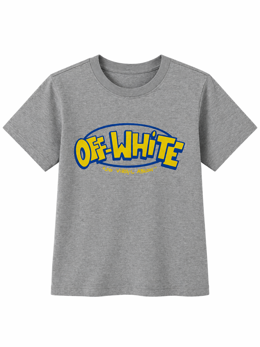 Light heather grey basic fit t-shirt with doodle-style graphic print on the back.